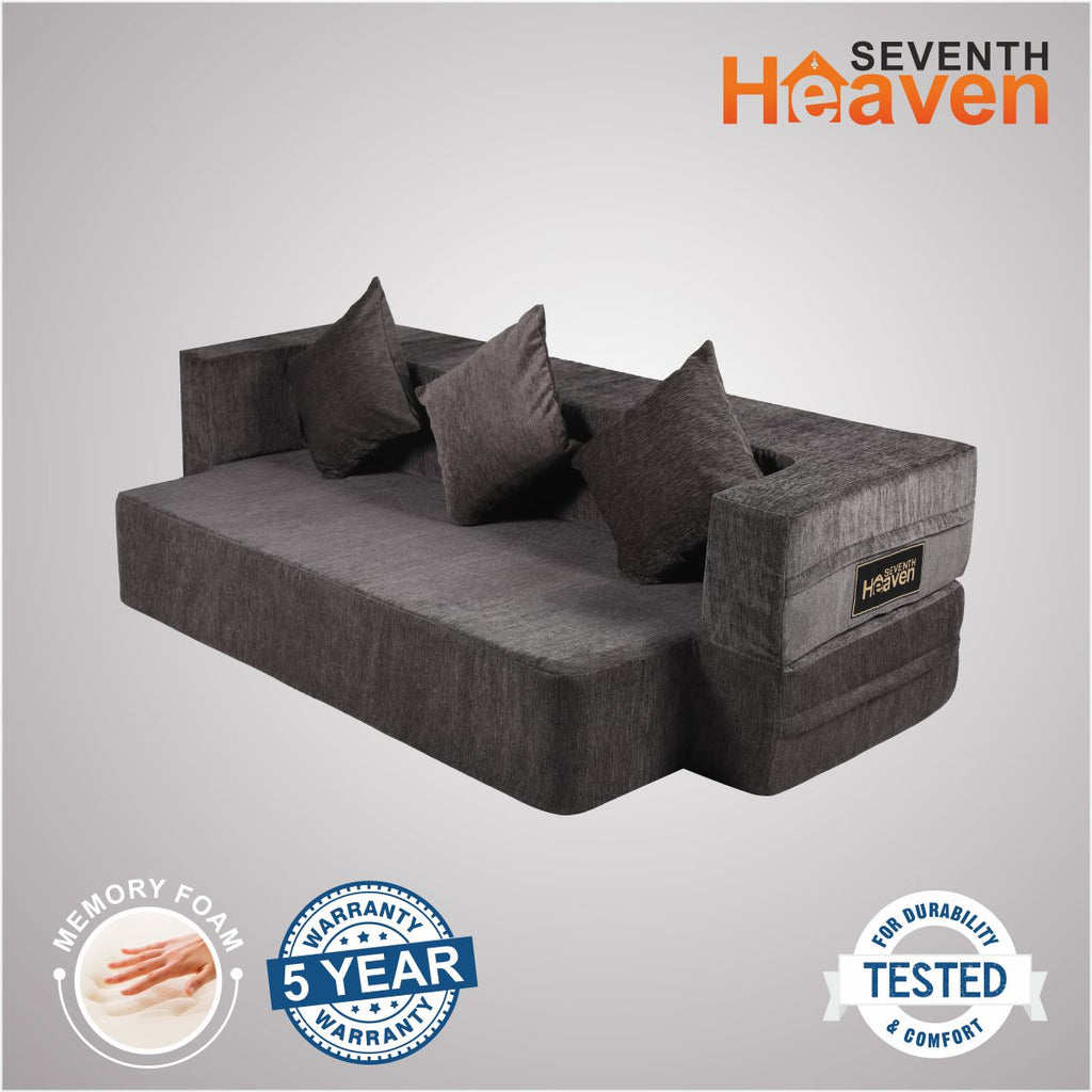 Flipper X Sofa Cum Bed (Memory Foam)- 3 Seater, Plain Cushions ( Premium Molfino Fabric- Grey )