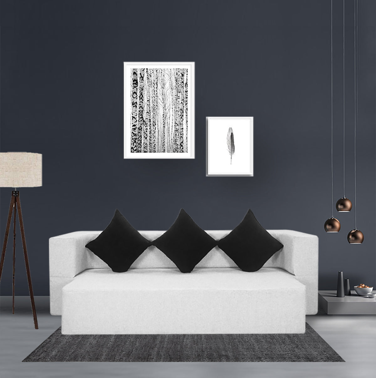 Flipper X Sofa Cum Bed - 3  Seater, Black Cushion ( Jute Fabric, Light Grey )