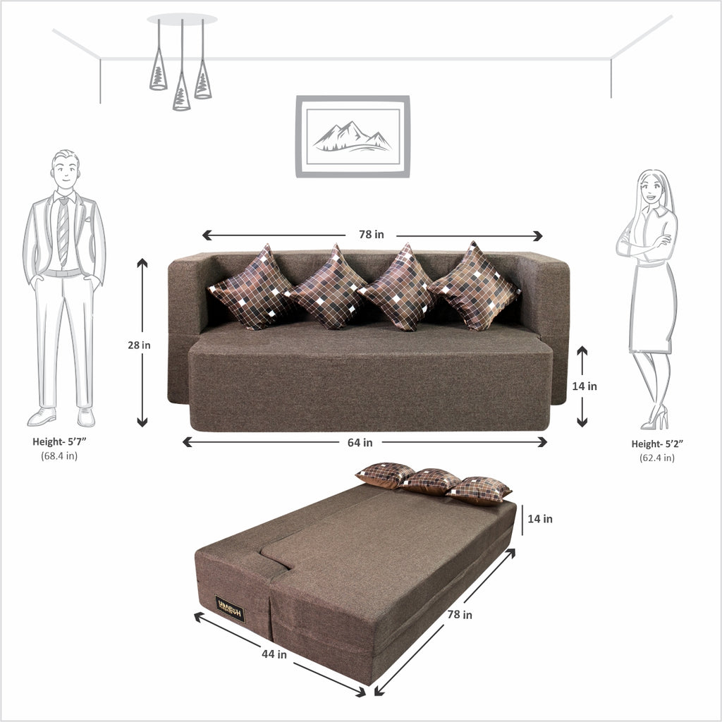 Flipper X Sofa Cum Bed - 4  Seater, Printed Cushion ( Jute Fabric, Brown )