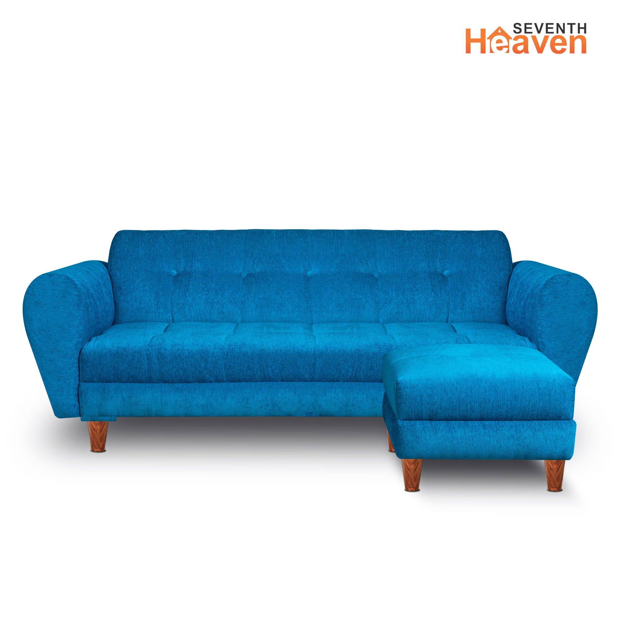 Milan 4 Seater with Ottoman- ( Premium Molfino Fabric- Sky Blue )