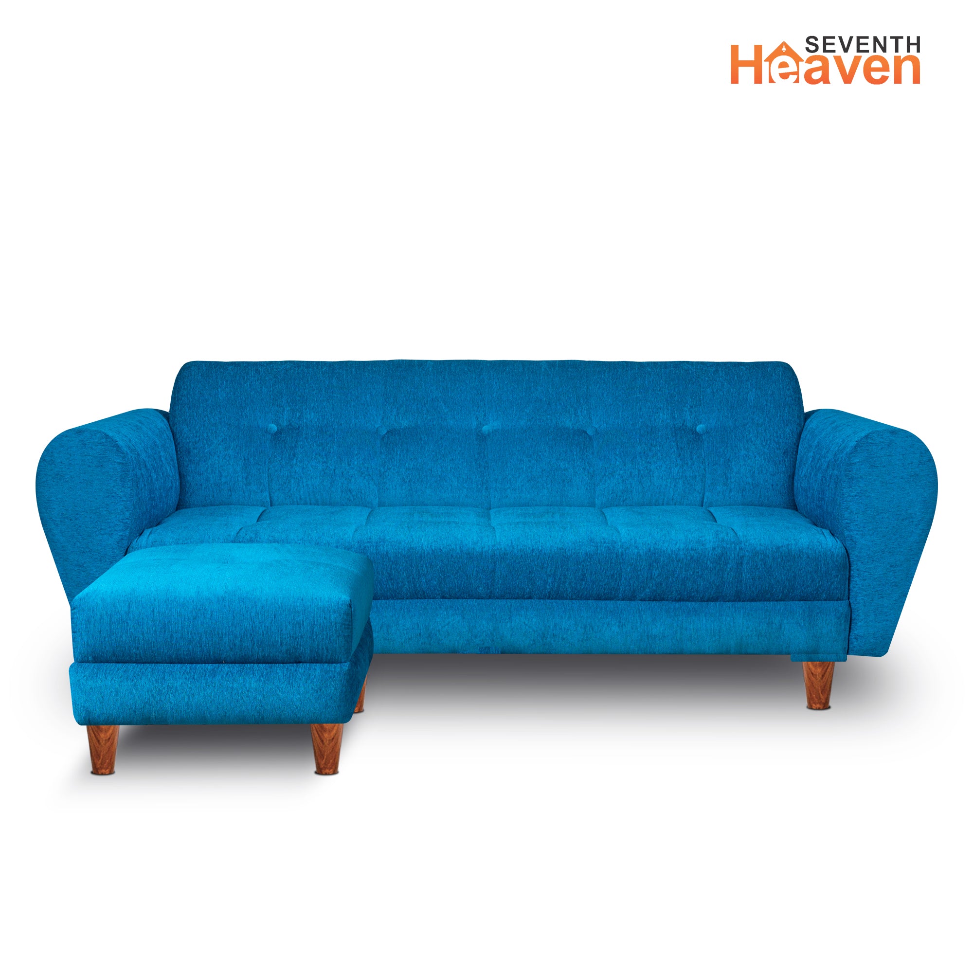 Milan 4 Seater with Ottoman- ( Premium Molfino Fabric- Sky Blue )