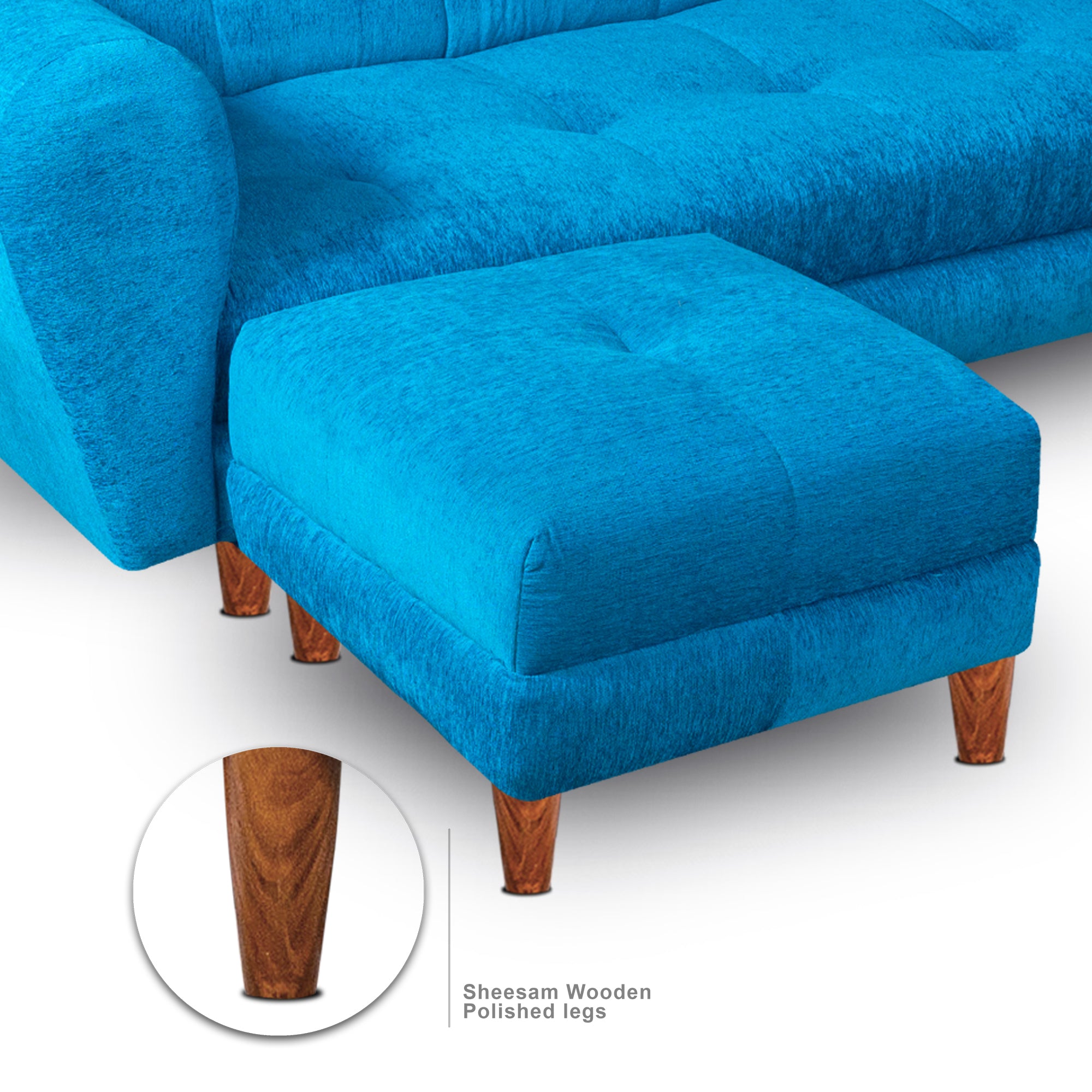 Milan 4 Seater with Ottoman- ( Premium Molfino Fabric- Sky Blue )