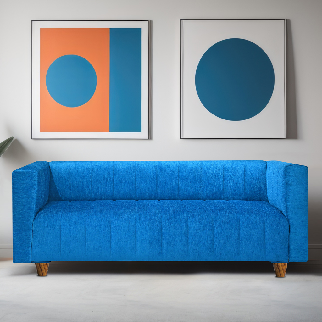 Tokyo 3 Seater Sofa- ( Premium Molfino Fabric- Sky Blue )