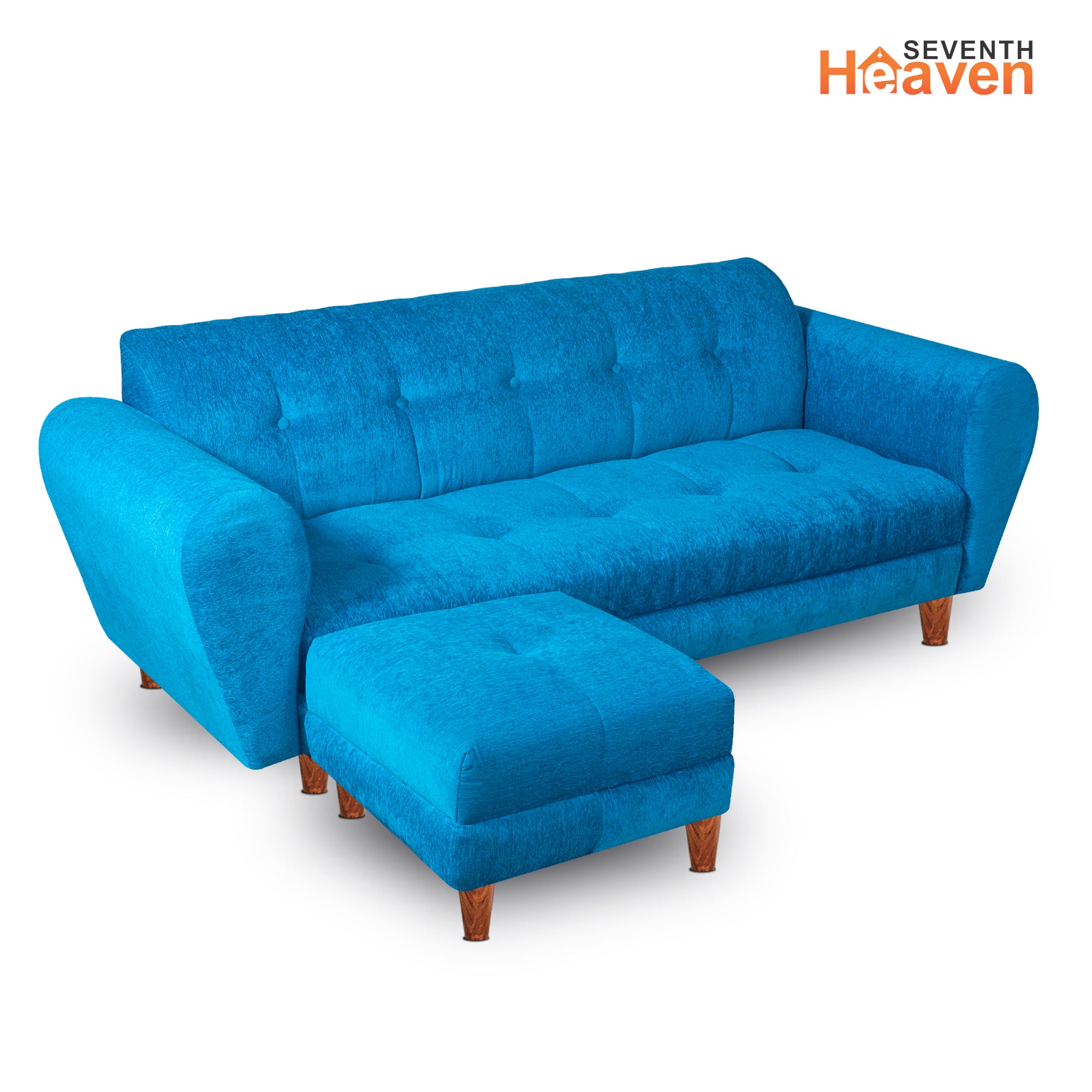 Seventh Heaven Milan 4 Seater Sofa with Ottoman, Chenille Molfino Fabric: 3 Year Warranty Fabric 4 Seater Sofa  (Finish Color - Sky Blue, DIY(Do-It-Yourself))