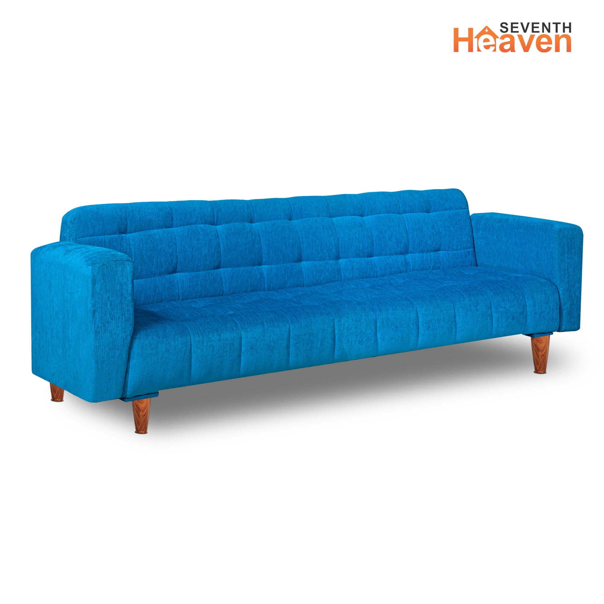 Seventh Heaven 4 Seater Wooden Sofa cum Bed, Chenille Molfino Fabric 72x36x16: 3 Year Warranty 4 Seater Single Solid Wood Pull Out Sofa Cum Bed  (Finish Color - Sky Blue Delivery Condition - DIY(Do-It-Yourself))