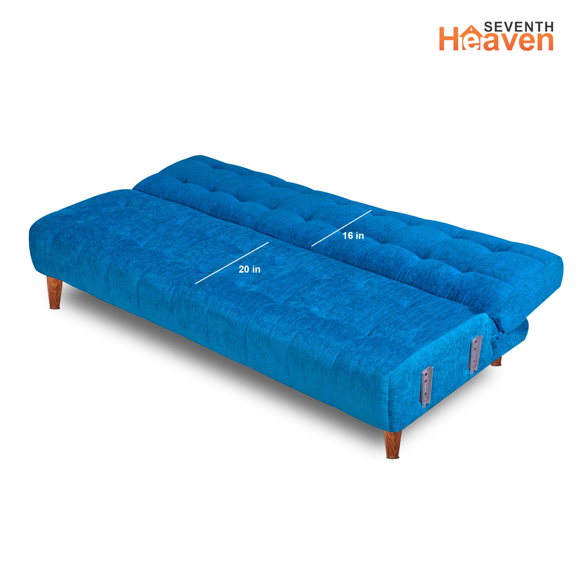 Seventh Heaven 4 Seater Wooden Sofa cum Bed, Chenille Molfino Fabric 72x36x16: 3 Year Warranty 4 Seater Single Solid Wood Pull Out Sofa Cum Bed  (Finish Color - Sky Blue Delivery Condition - DIY(Do-It-Yourself))
