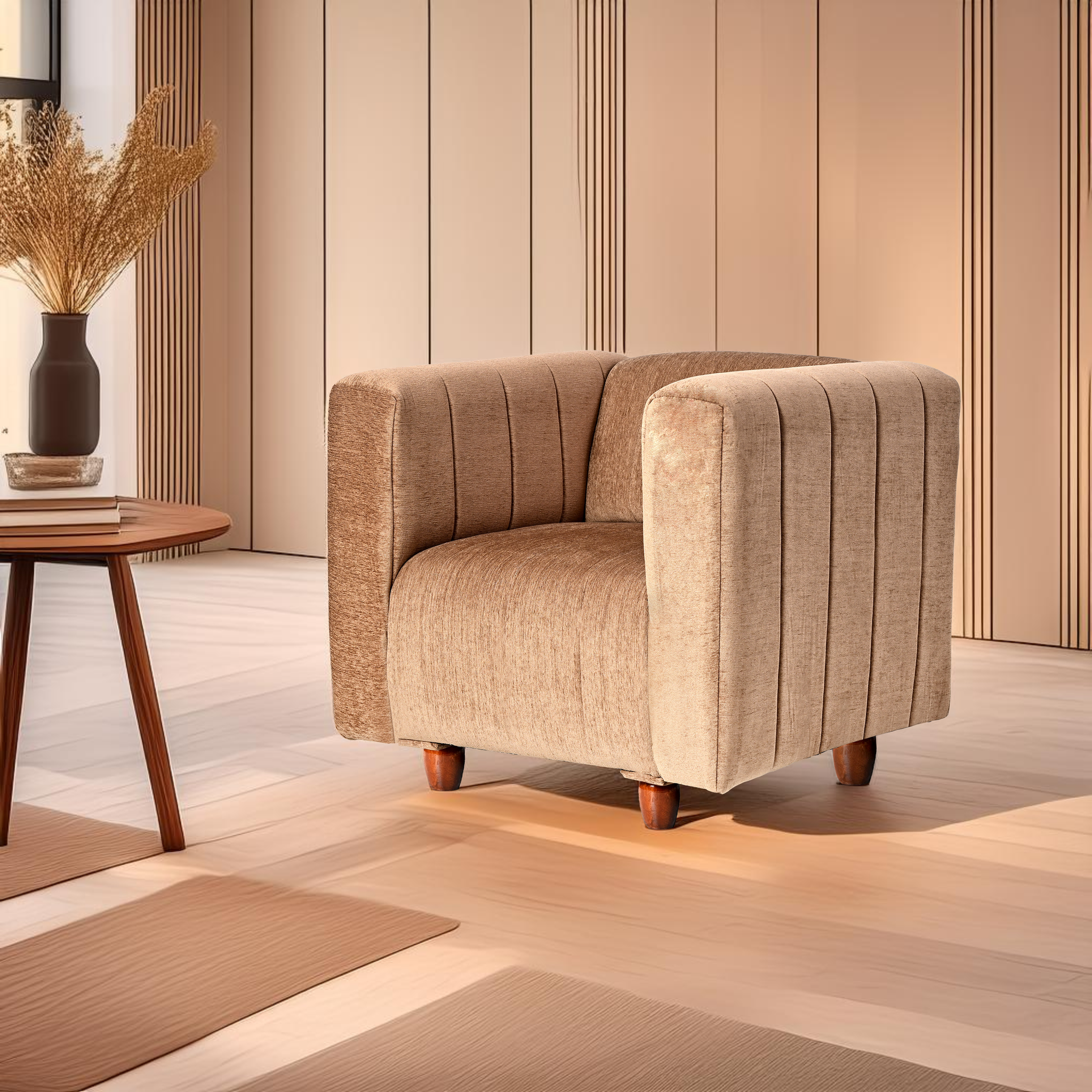 Tokyo 1 Seater Sofa - ( Premium Molfino Fabric- Beige )