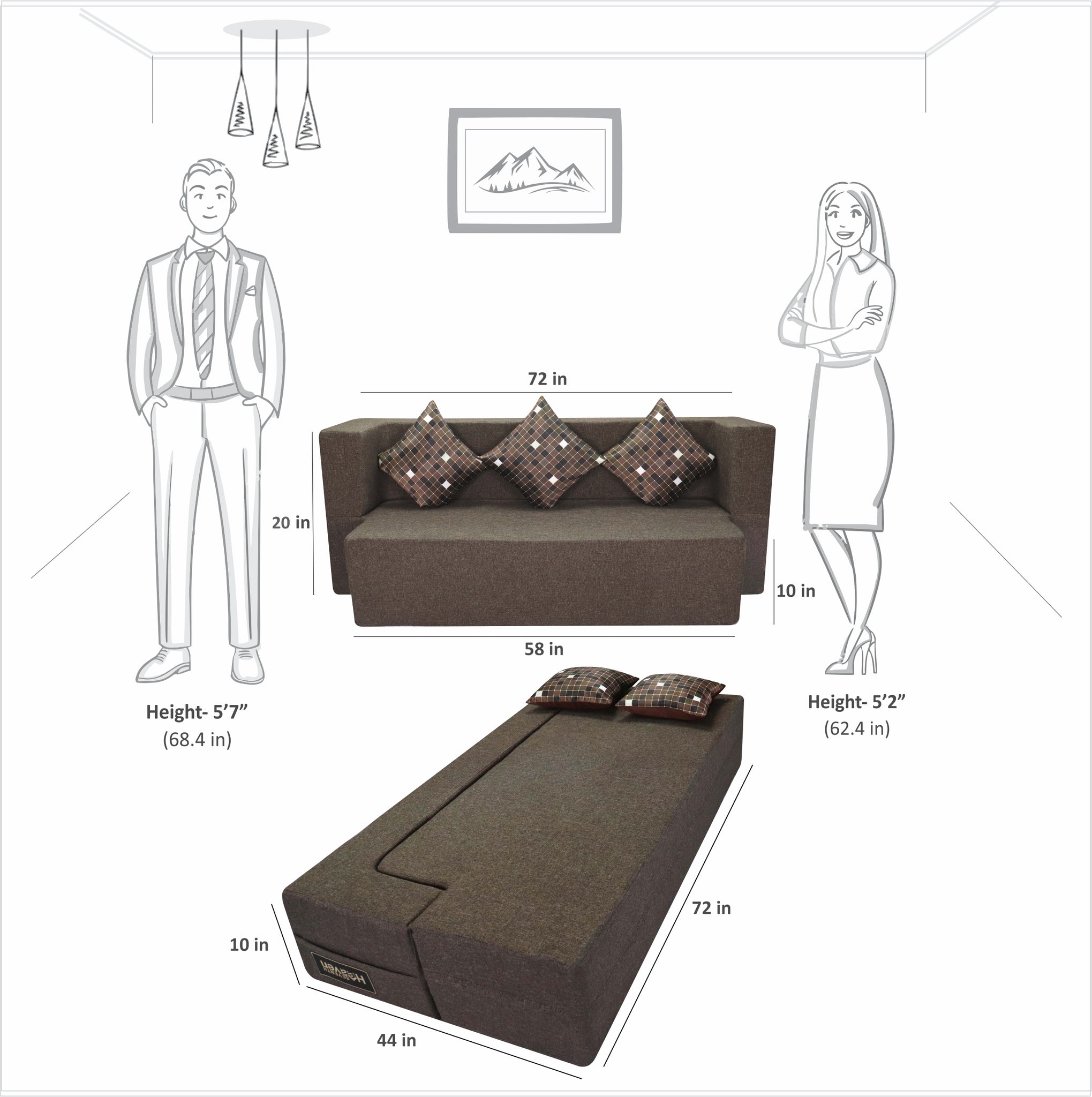 Brown Jute Fabric (72"x44'x10") FlipperX Sofa Bed