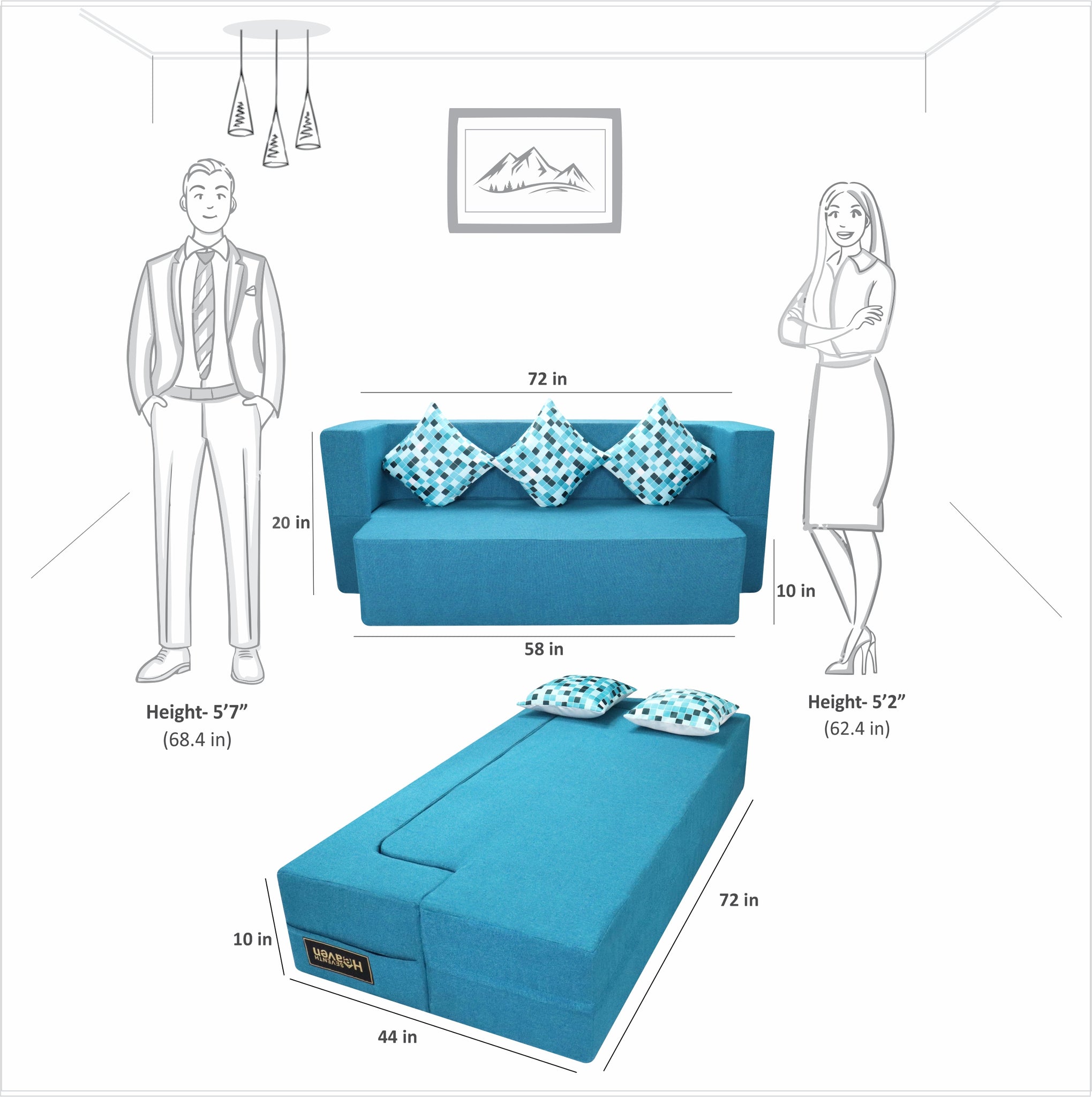 Sky Blue Jute Fabric (72"x44'x10") FlipperX Sofa Bed