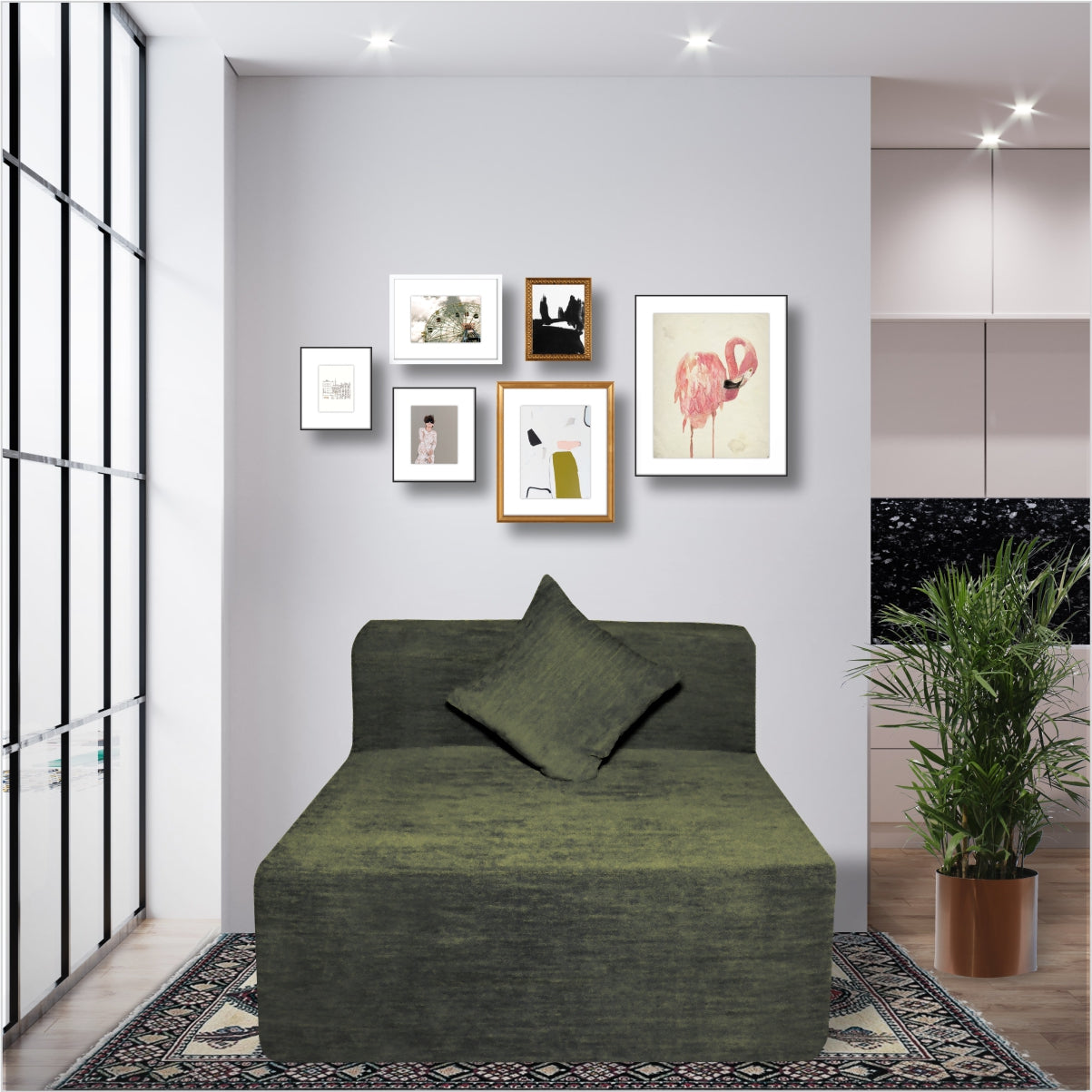 Emerald Green Molfino Fabric 6'×3' Sofa cum Bed with 1 Cushion