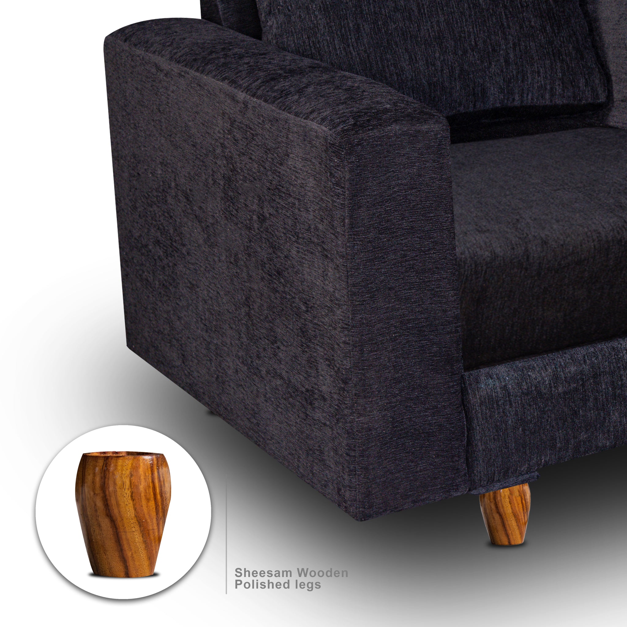 Rio 1 Seater Sofa, Chenille Molfino Fabric (Finish Color - Black)