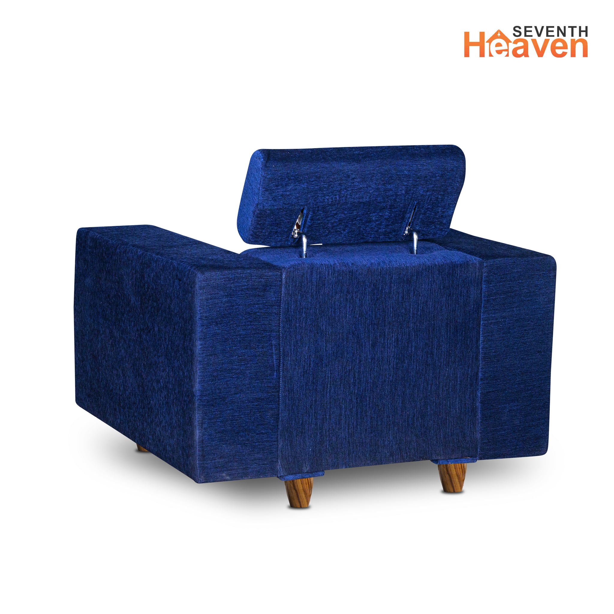 Seventh Heaven Berlin 1 Seater Sofa with 2 Year Warranty |  Adjustable Backrest | Wide Armrest | Sofa | Sofa Set | Wooden Sofa Set for Living Room | Sofa Living Room (Chenille Molfino Fabric - Blue)