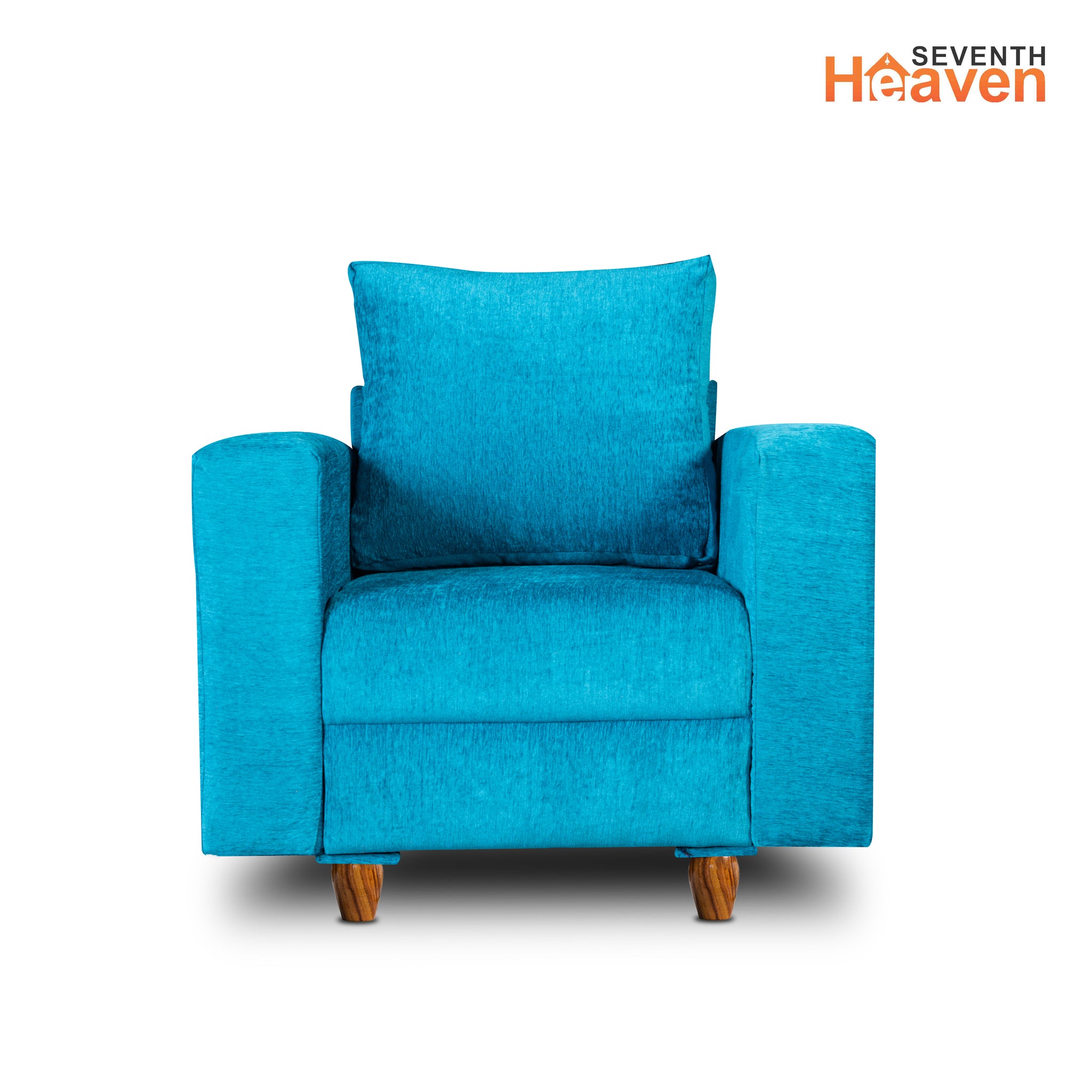 Seventh Heaven Rio 1 Seater Sofa With 1 Cushion | 2 Year Warranty | Luxury Comfort & Extra Spacious | Sofa | Sofa Set | Wooden Sofa Set for Living Room | Sofa for Living Room & Office (Chenille Molfino - Sky Blue)