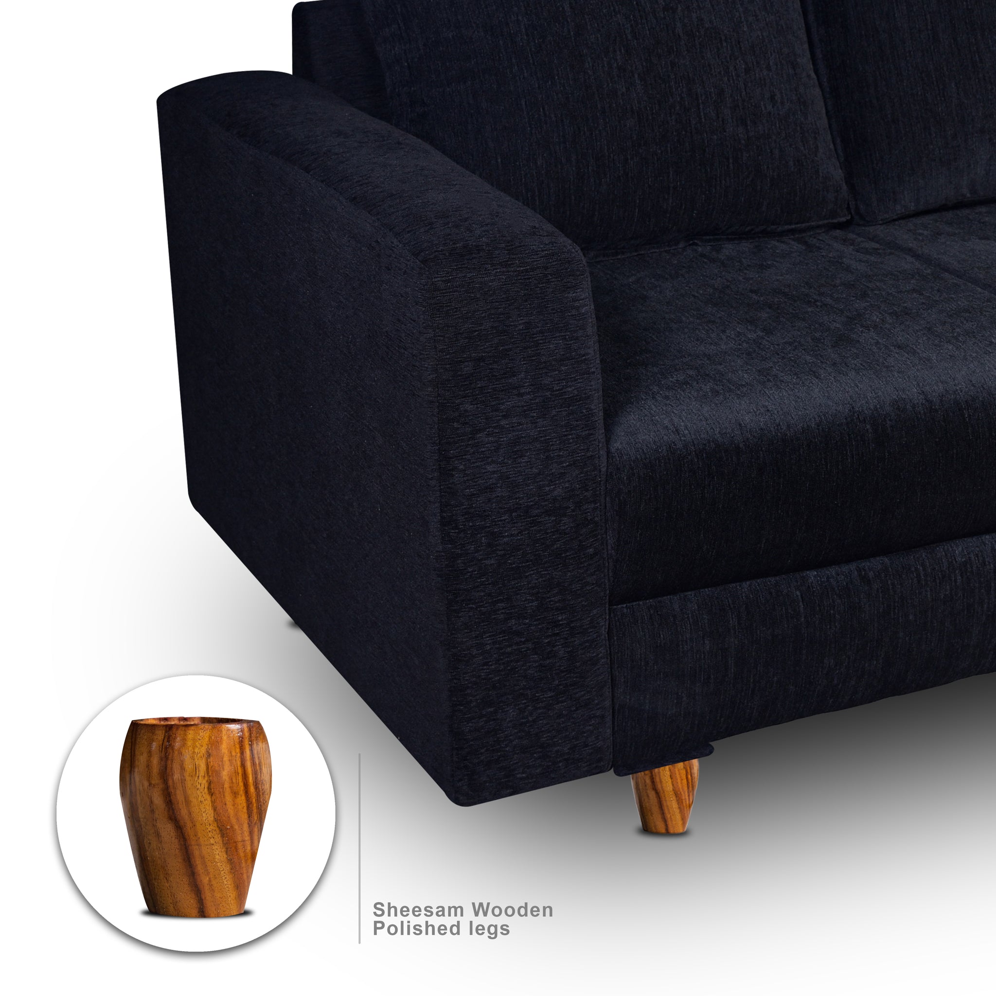 Rio 2 Seater Sofa, Chenille Molfino Fabric (Finish Color - Black)