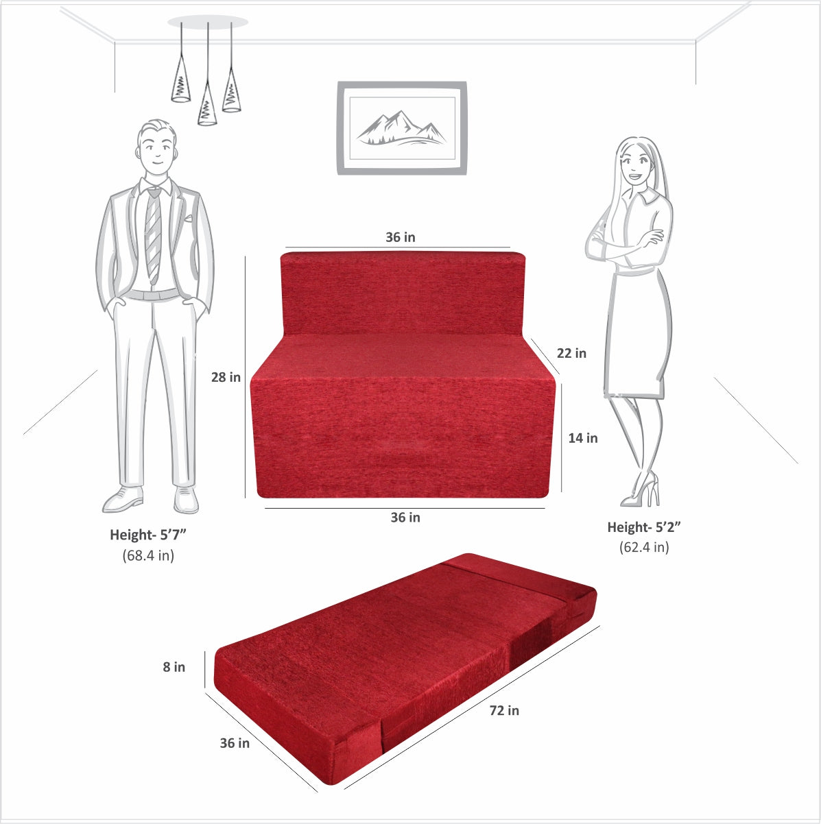 Maroon Molfino Fabric 6'×3' Sofa cum Bed