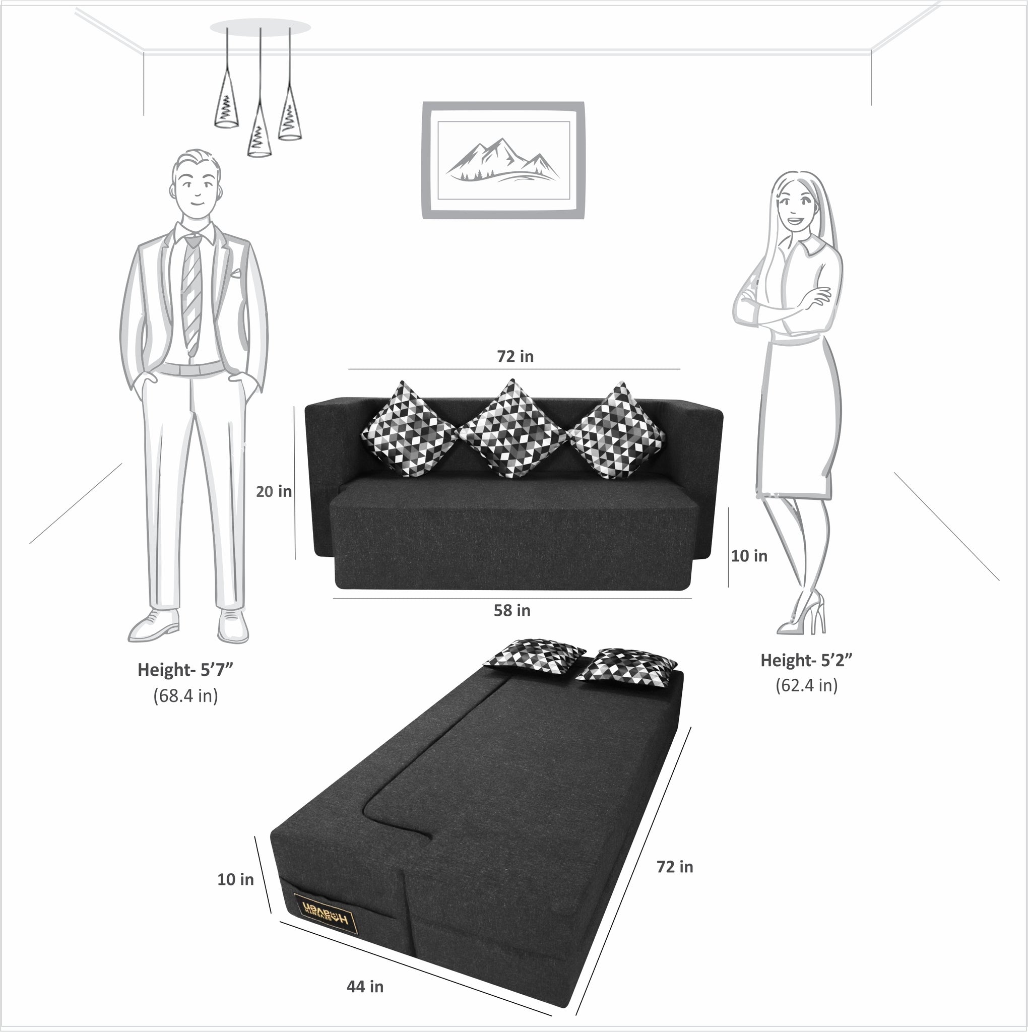 Grey Jute Fabric (72"x44'x10") FlipperX Sofa Bed