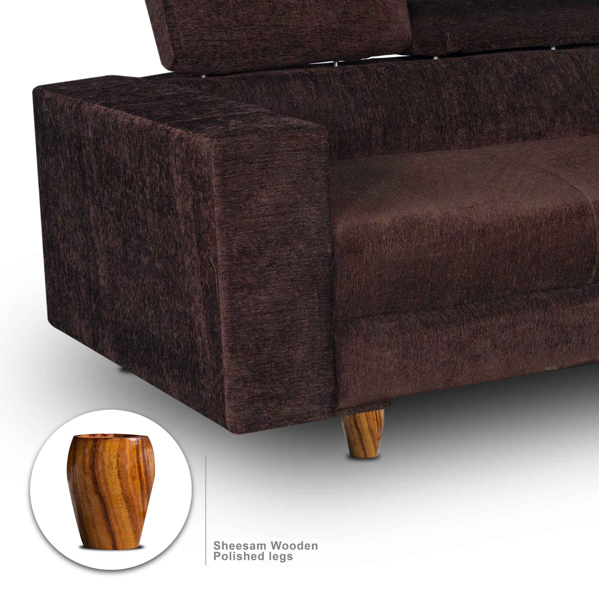 Berlin 3 Seater Sofa, Chenille Molfino Fabric (Finish Color - Brown)