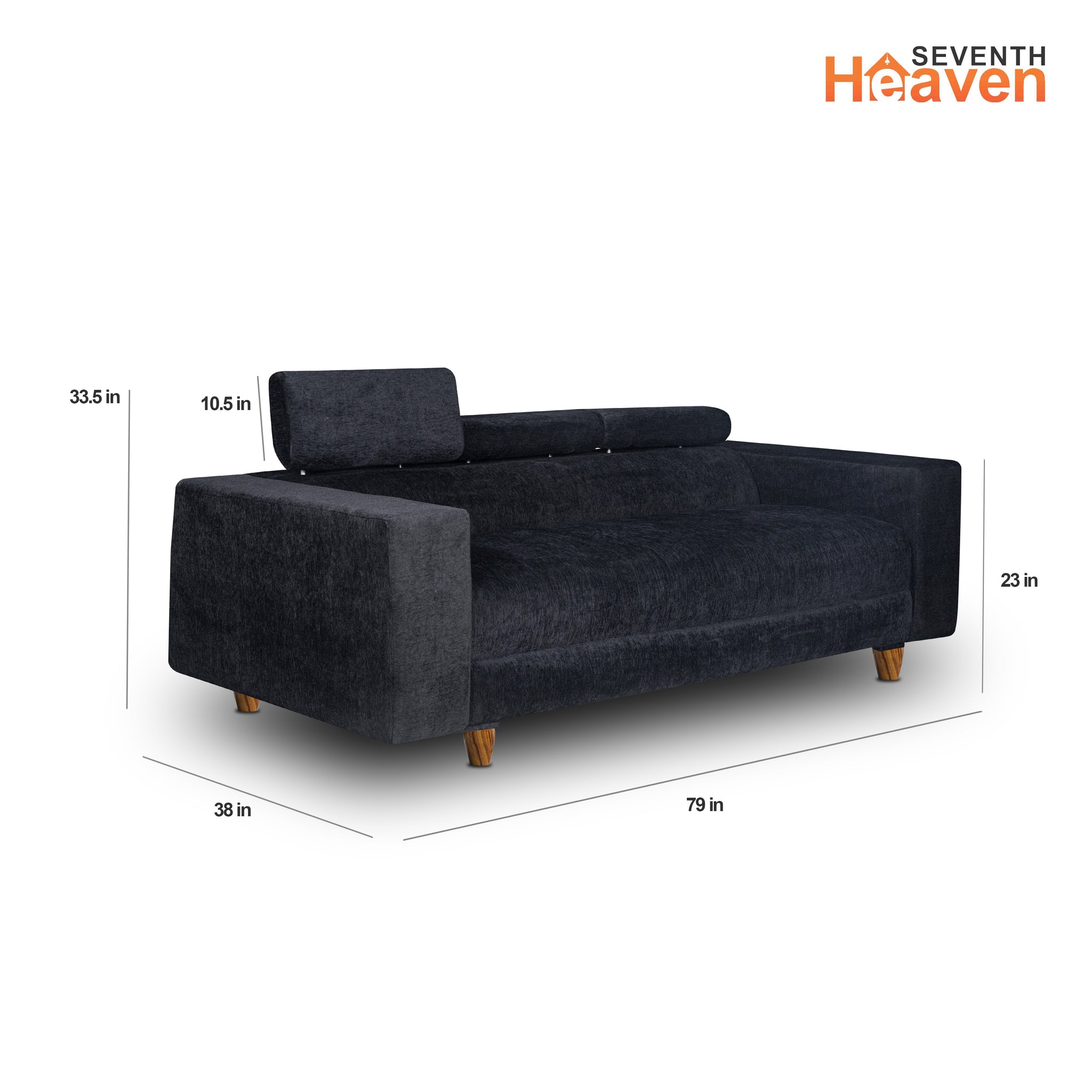 Berlin 3 Seater Sofa, Chenille Molfino Fabric (Finish Color - Black)
