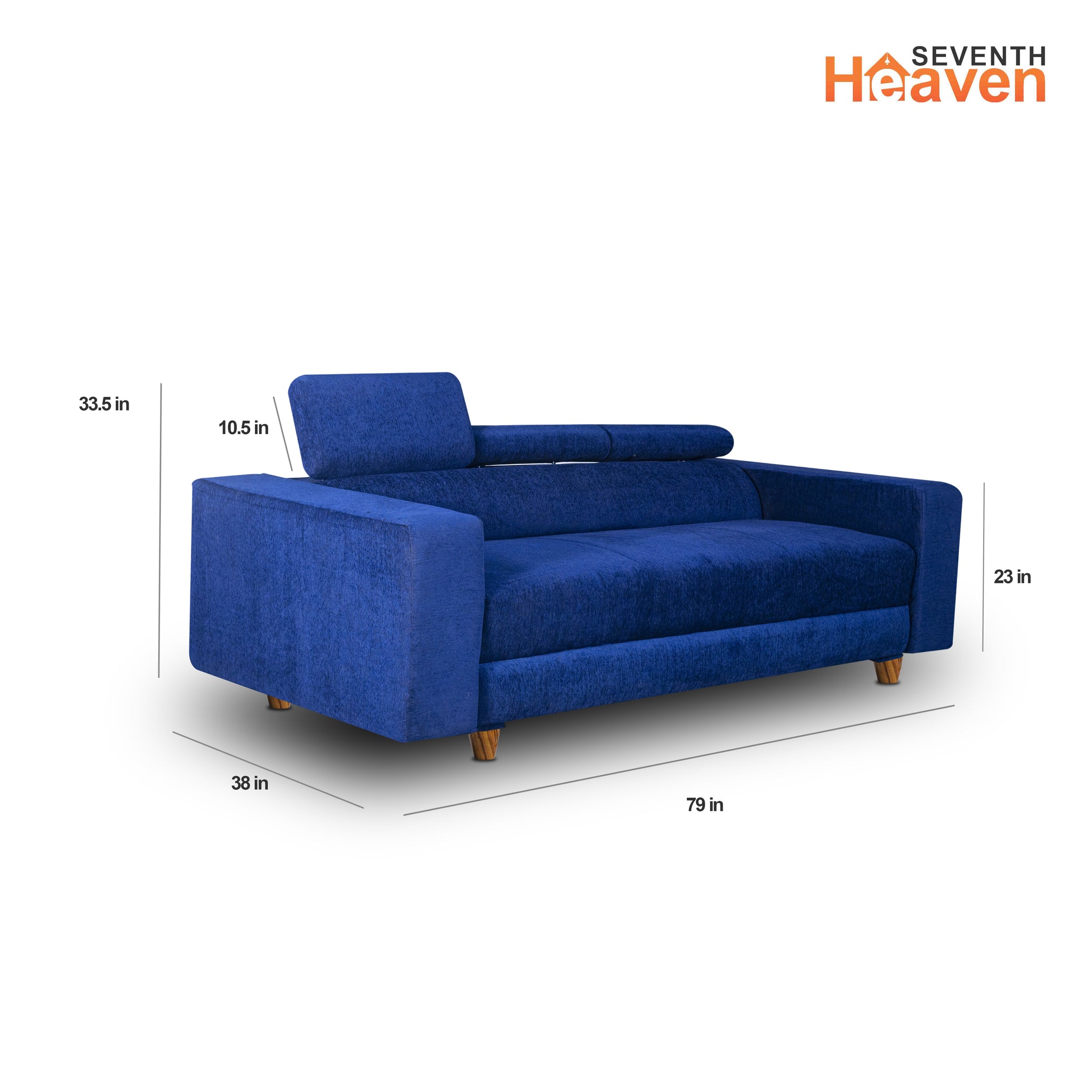 Berlin 3 Seater Sofa, Chenille Molfino Fabric (Finish Color - Blue)
