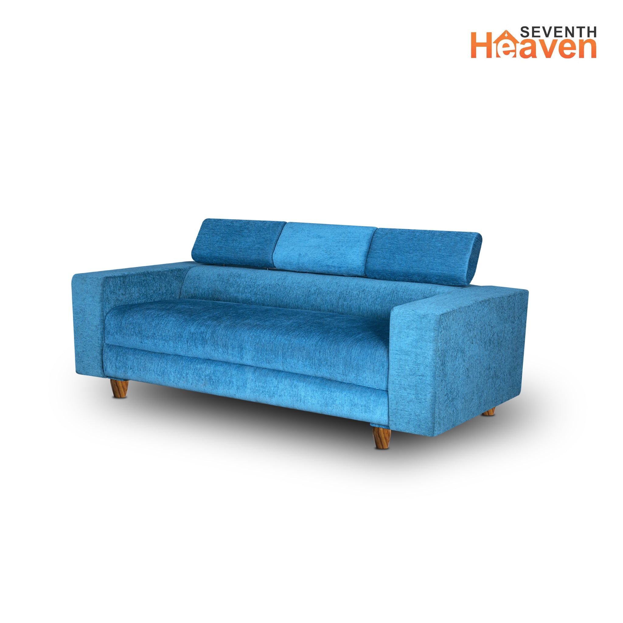 Berlin 3 Seater Sofa, Chenille Molfino Fabric (Finish Color - Sky Blue)