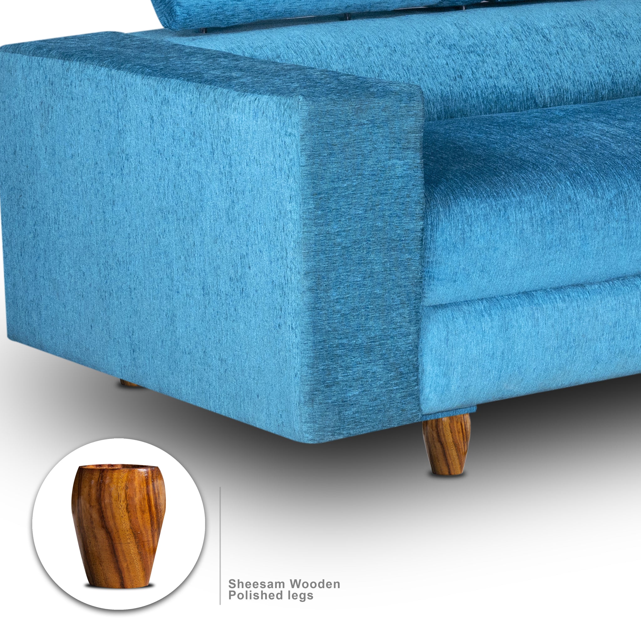 Berlin 3 Seater Sofa, Chenille Molfino Fabric (Finish Color - Sky Blue)