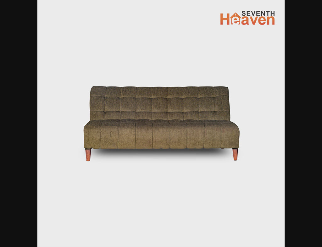 Seventh Heaven Florida 4 Seater Wooden Sofa Cum Bed. Modern & Elegant Smart Furniture Range for luxurious homes, living rooms and offices. Use as a sofa, lounger or bed. Perfect for guests. Molphino fabric with sheesham polished wooden legs. Green colour.