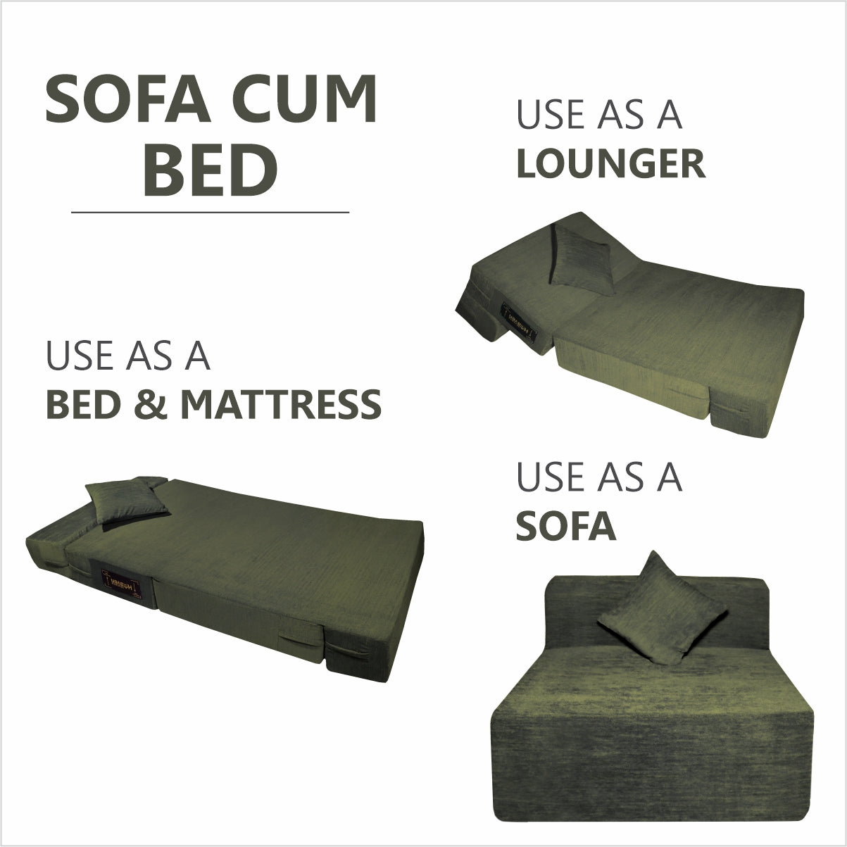 Emerald Green Molfino Fabric 6'×3' Sofa cum Bed with 1 Cushion