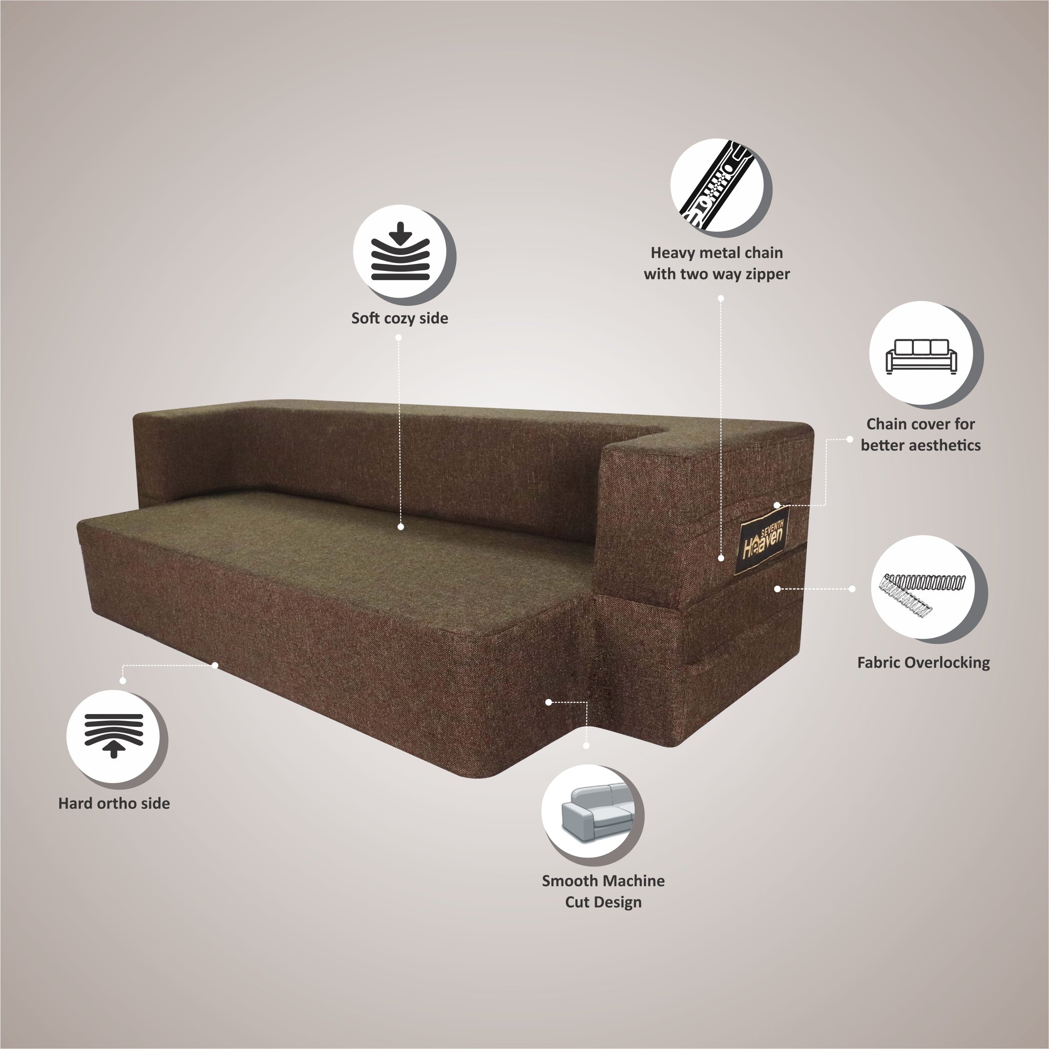 Brown Jute Fabric (72"x44'x10") FlipperX Sofa Bed without Cushion