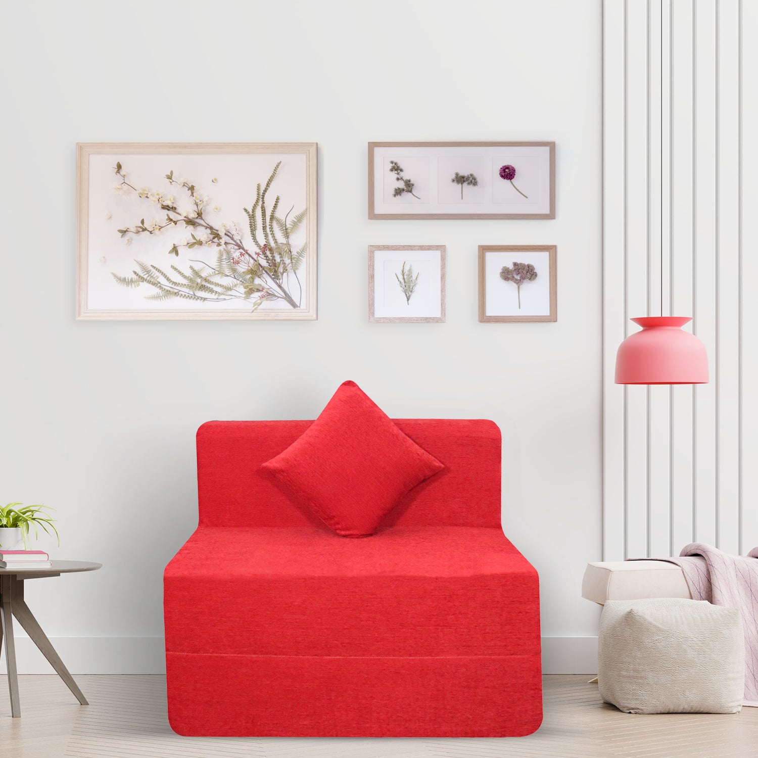 Red Molfino Fabric 6×2.5 Sofa cum Bed with 1 Cushion