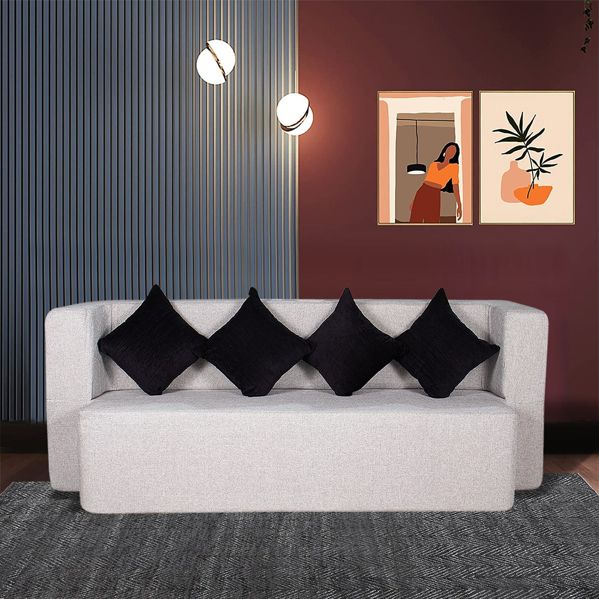 Light Grey Jute Fabric (78"x36"x14") FlipperX Sofa cum Bed with 4 Back Cushions