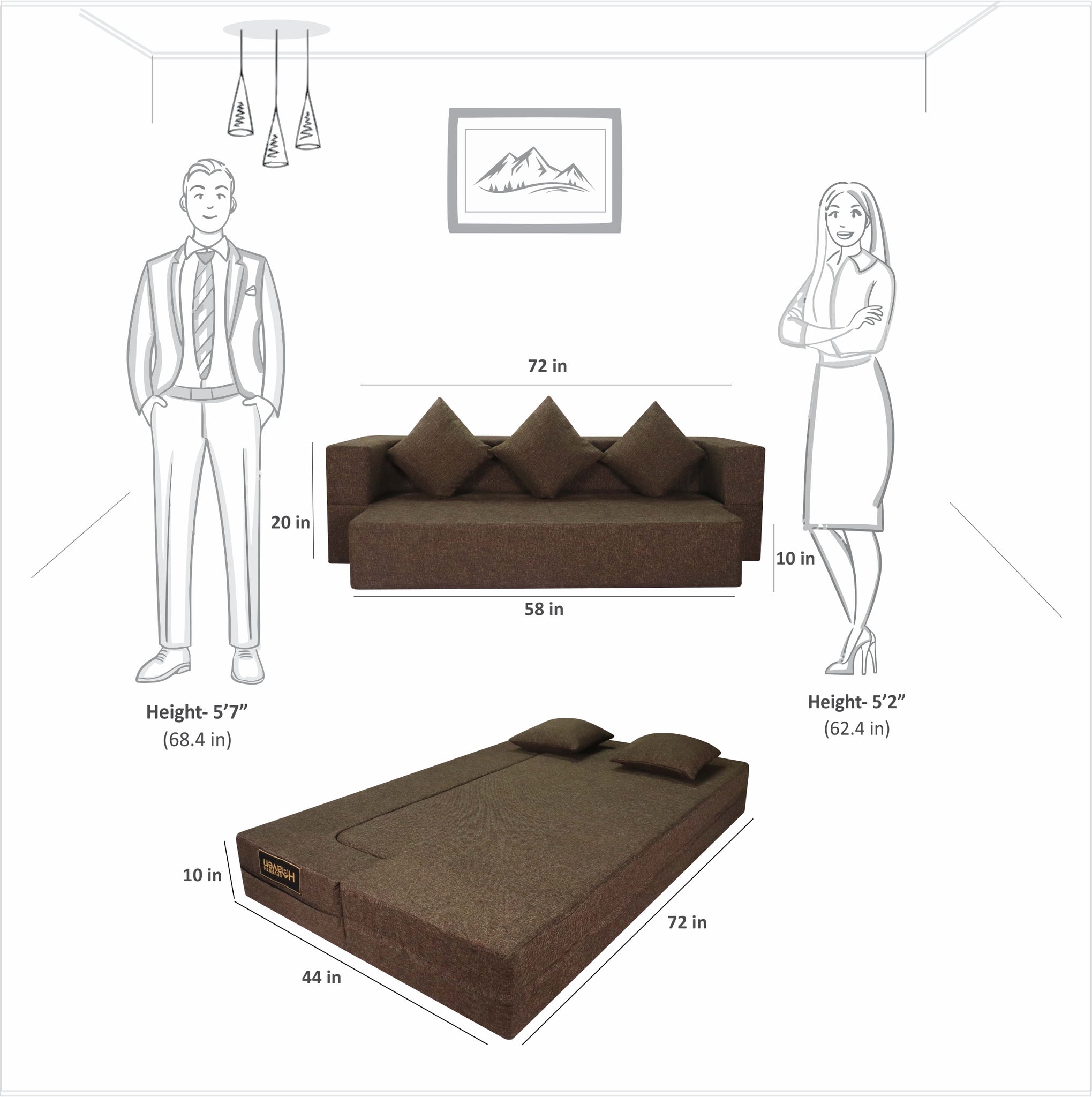 Brown Jute Fabric (72"x44'x10") FlipperX Sofa Bed