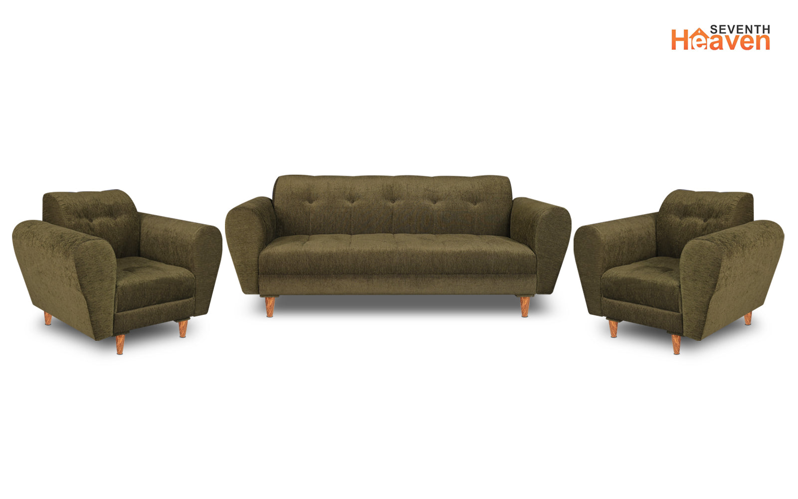 Milan 5 Seater Sofa Set, Chenille Molfino Fabric (Finish Color - Emerald Green, Style - 3 + 1 +1)