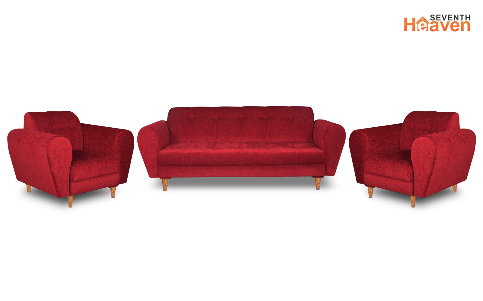 Milan 5 Seater Sofa Set, Chenille Molfino Fabric (Finish Color - Maroon, Style - 3 + 1 +1)
