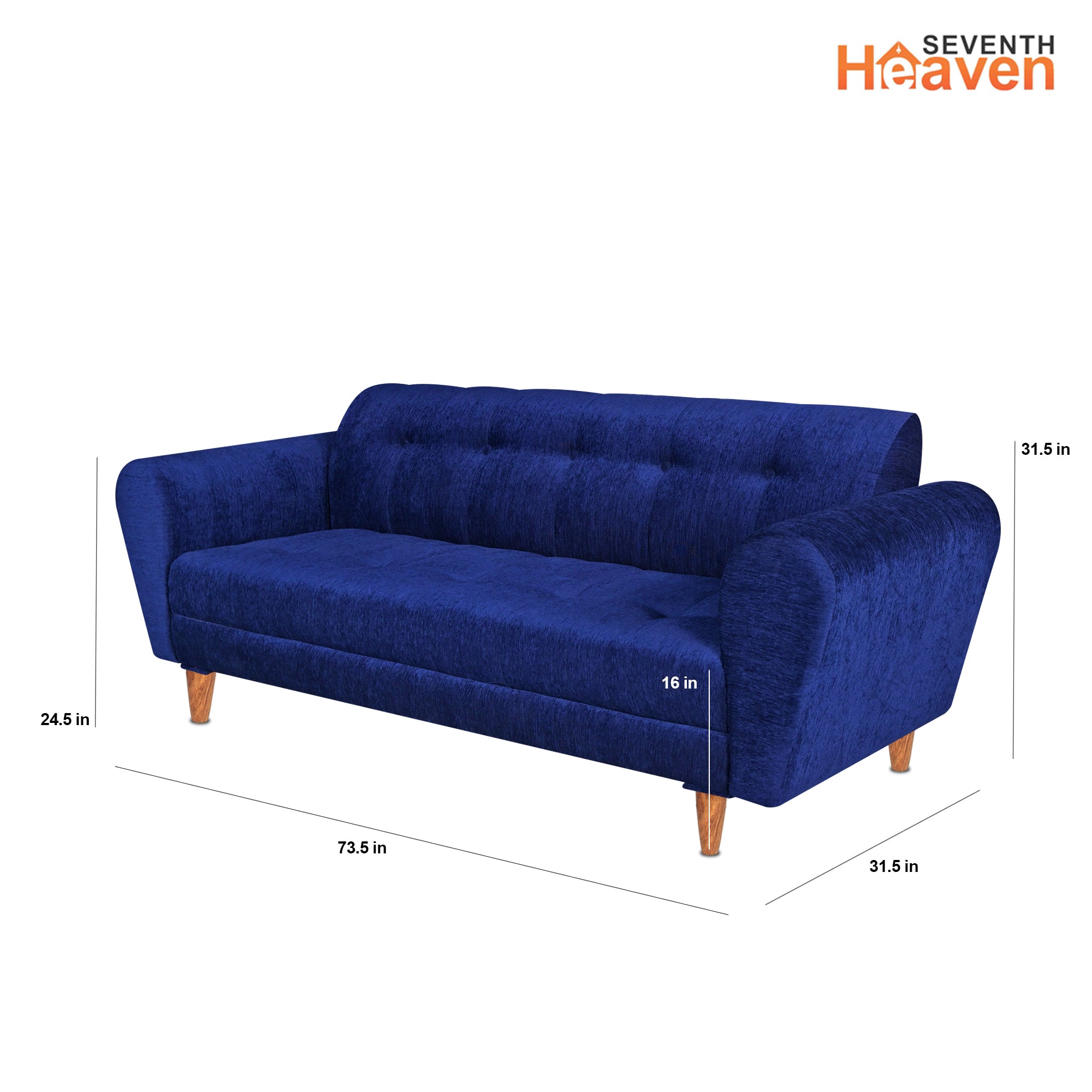 Milan 5 Seater Sofa Set, Chenille Molfino Fabric (Finish Color - Blue, Style - 3 + 2)
