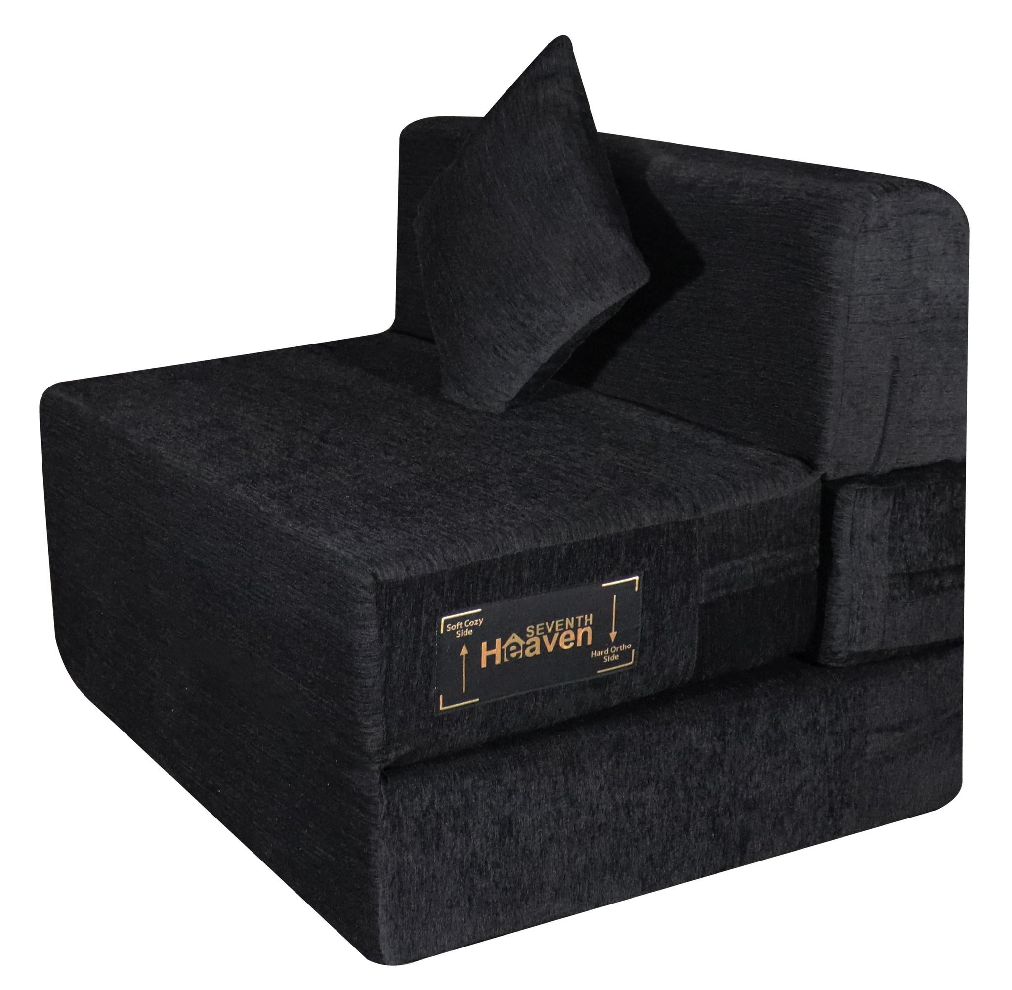 Black Molfino Fabric 6×2.5 Sofa cum Bed with 1 Cushion