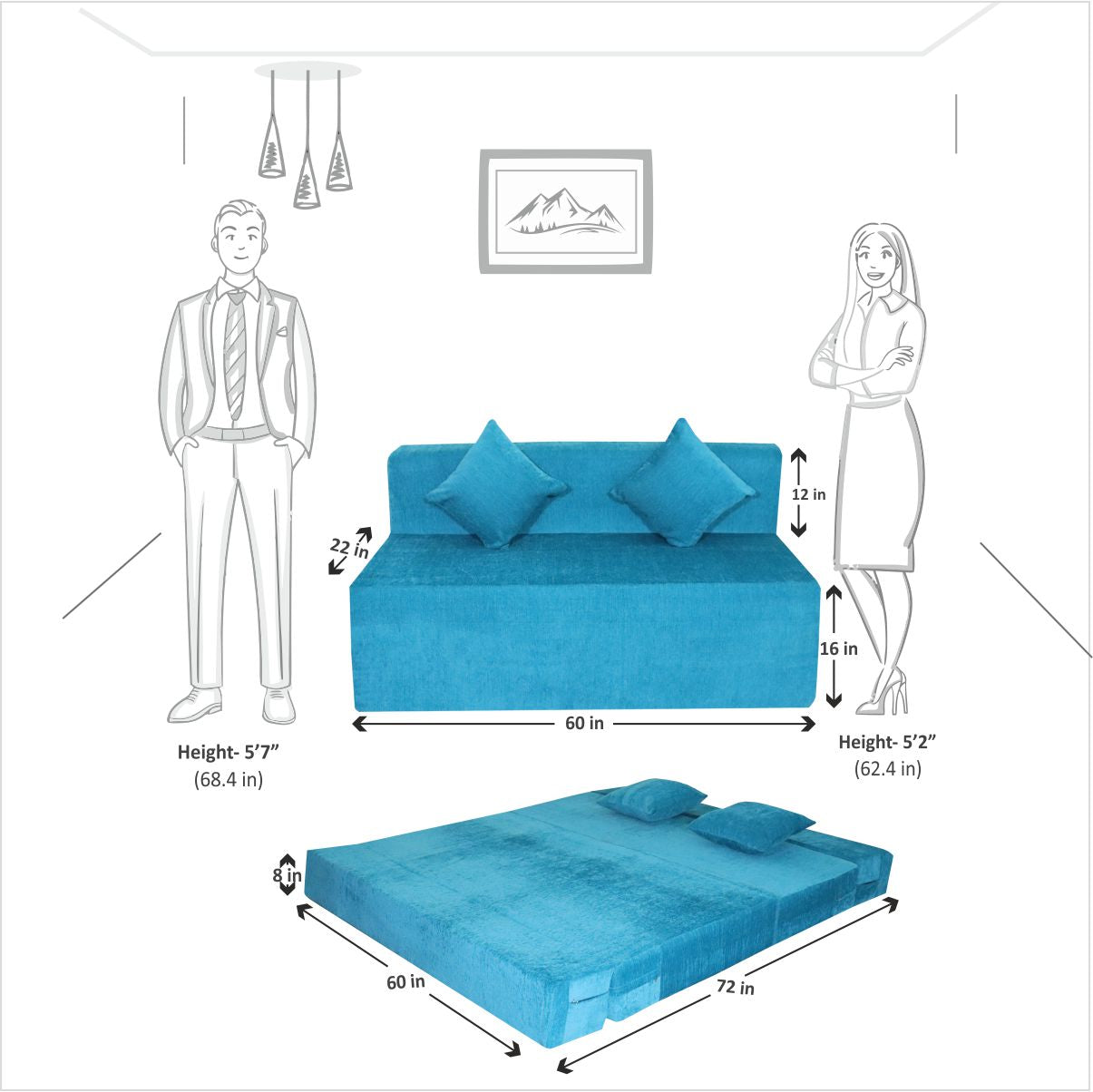 Cover of Sky Blue Molfino Fabric 6'X5' Rejoice Sofa cum Bed