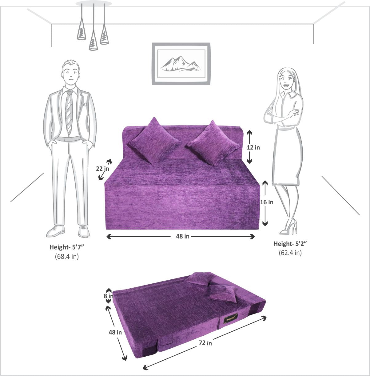 Cover of Purple Molfino Fabric 6'X4' Rejoice Sofa cum Bed