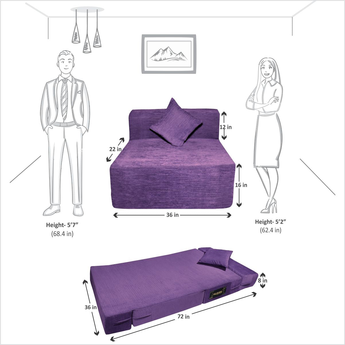 Cover of Purple Molfino Fabric 6'X3' Rejoice Sofa cum Bed