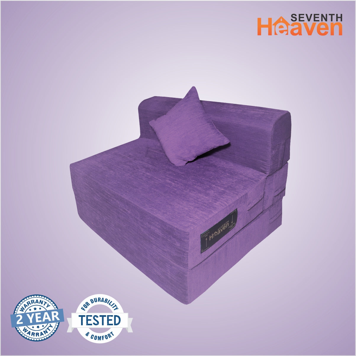 Purple Chenille Molfino Fabric 6×3 Sofa cum Bed with 1 Cushion