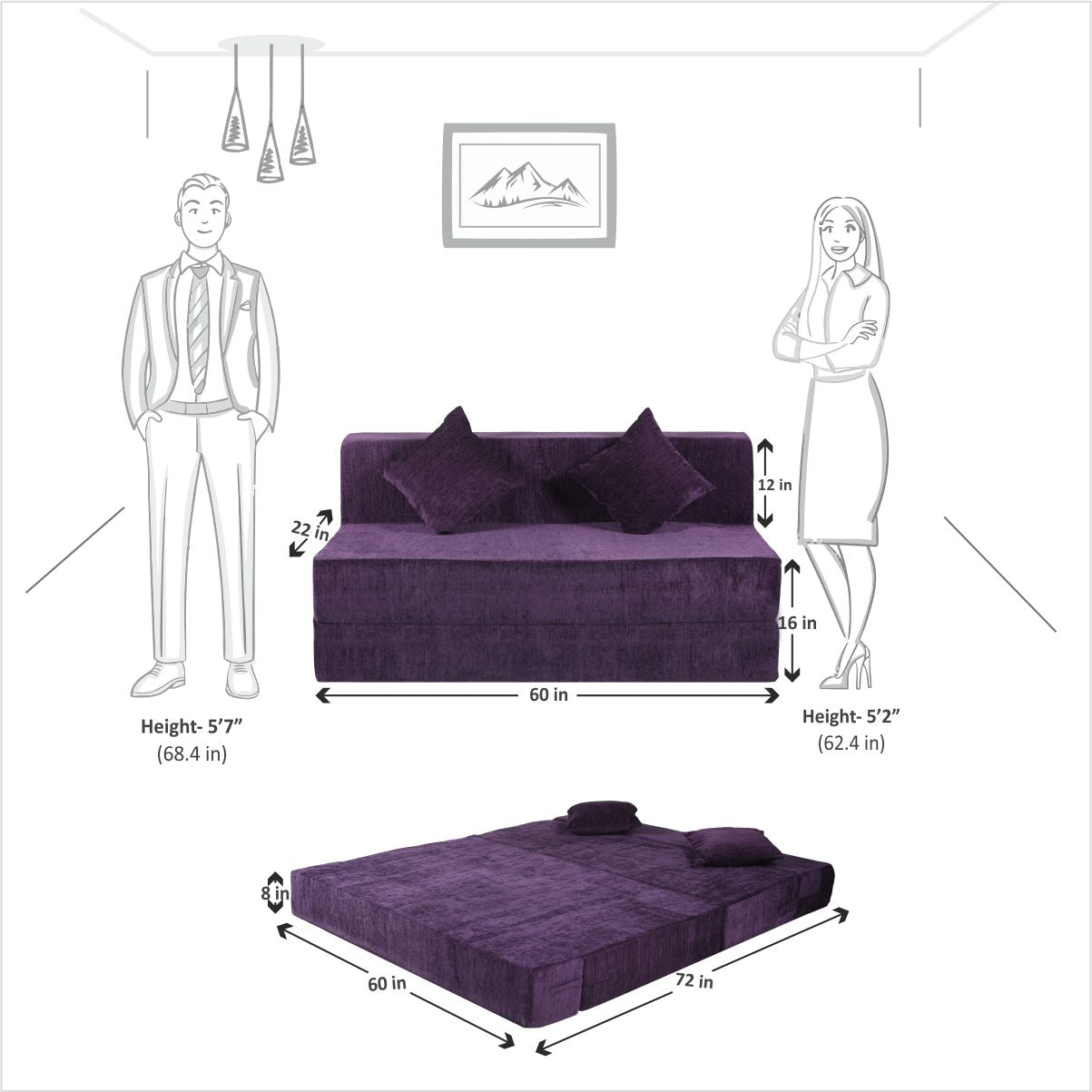 Cover of Purple Molfino Fabric 6'X5' Rejoice Sofa cum Bed