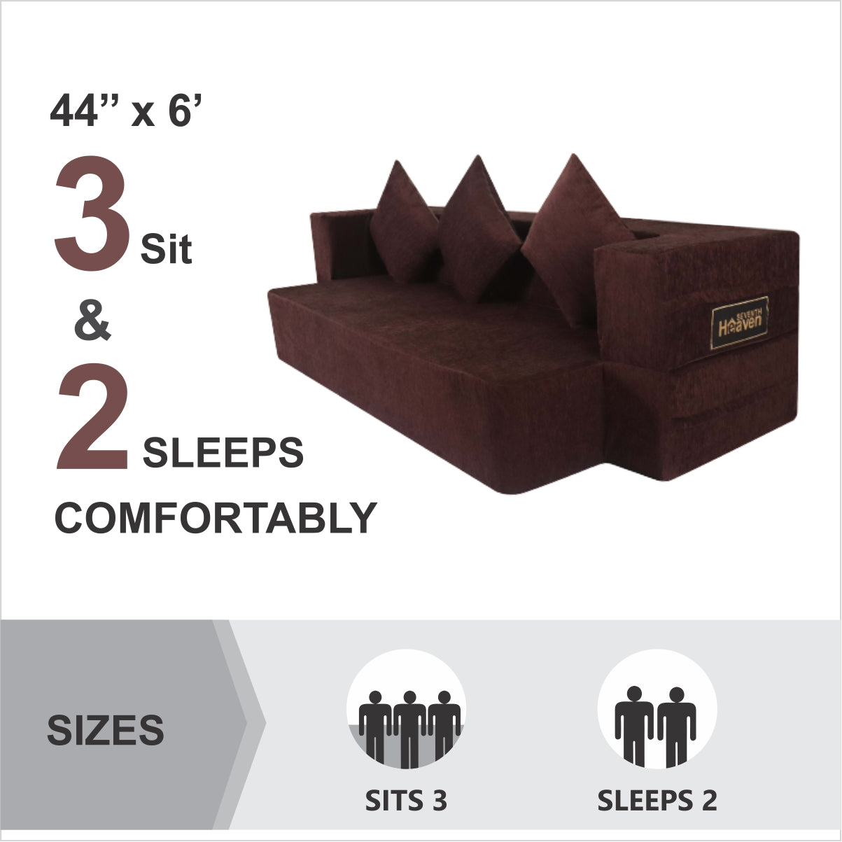 Brown Chenille Molfino Fabric (72"x44'x10") FlipperX Sofa Bed