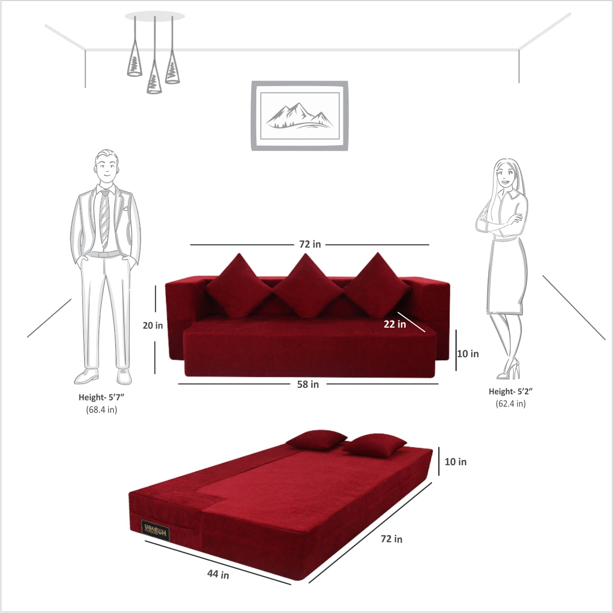 Maroon Chenille Molfino Fabric FlipperX Sofa Bed