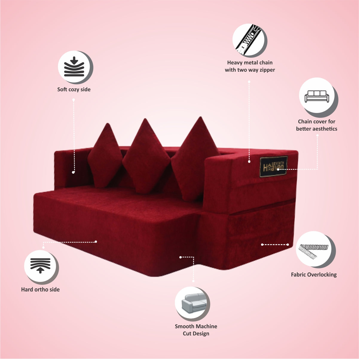 Maroon Chenille Molfino Fabric FlipperX Sofa Bed