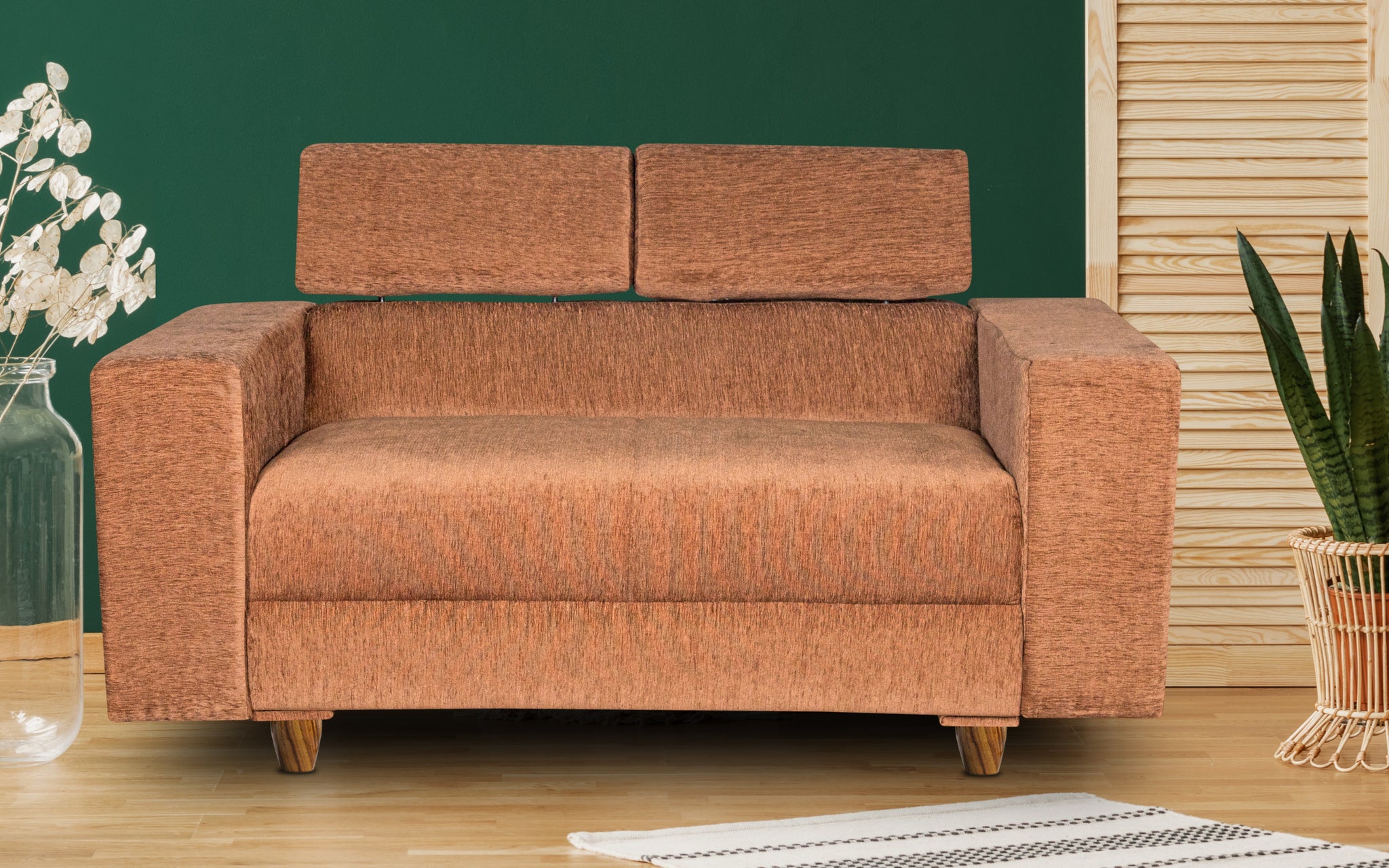 Berlin 2 Seater Sofa, Chenille Molfino Fabric (Finish Color - Beige)