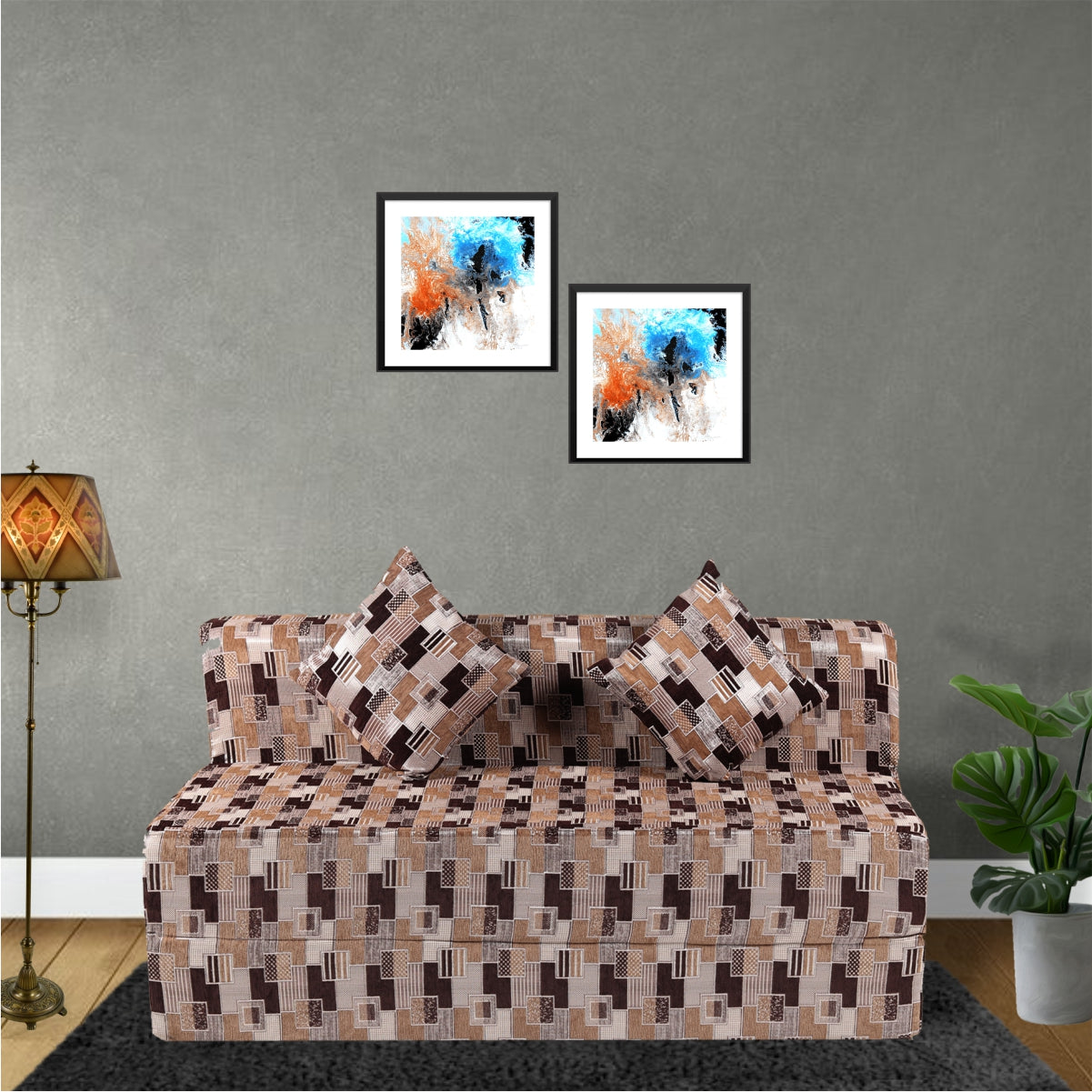 Seventh Heaven Brown Morphino Fabric 6×5 Sofa cum Bed with 2 Cushion