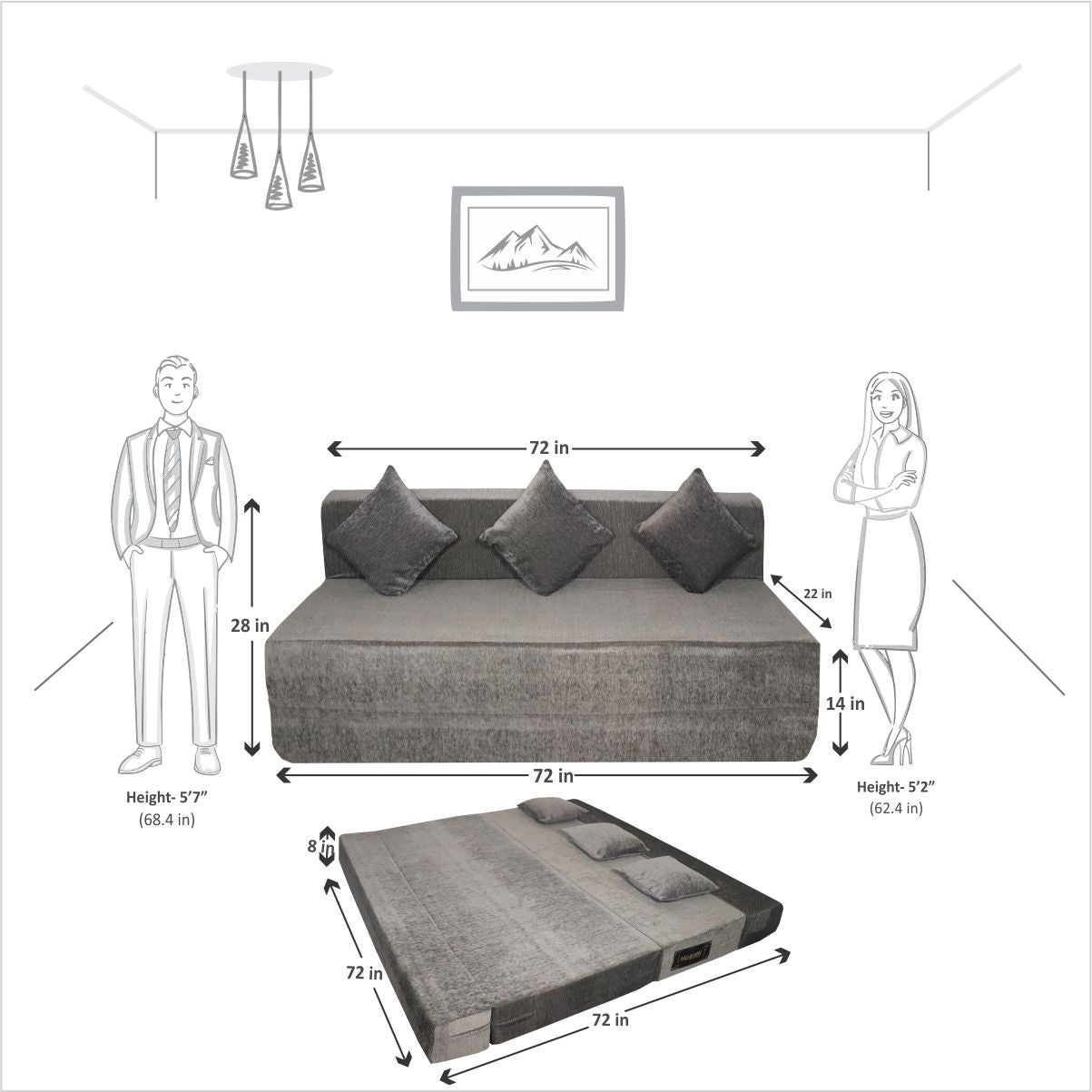 Cover of Grey Molfino Fabric 6'X6' Rejoice Sofa cum Bed