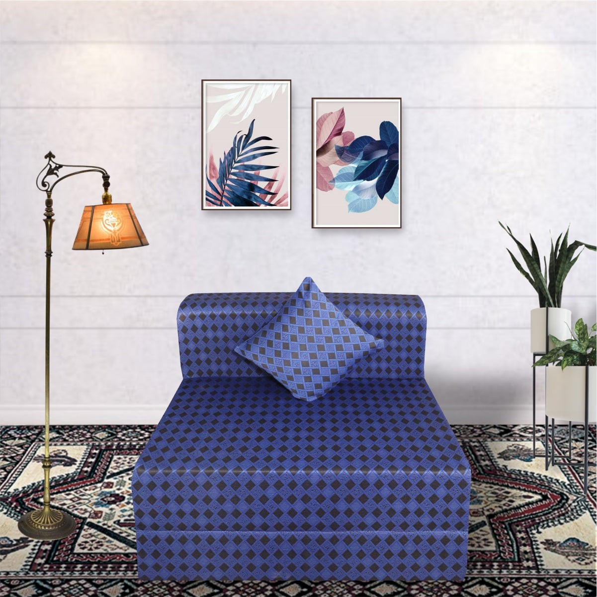 Seventh Heaven Black & Blue 6×3 Sofa cum Bed with 1 Cushion