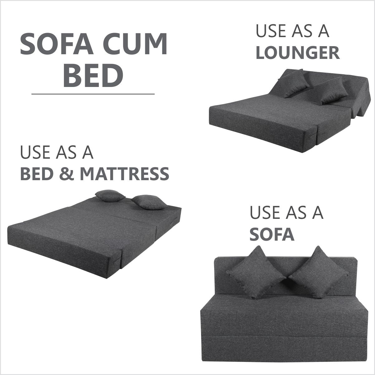 Grey Jute Fabric 6×4 Sofa cum Bed with 2 Cushion