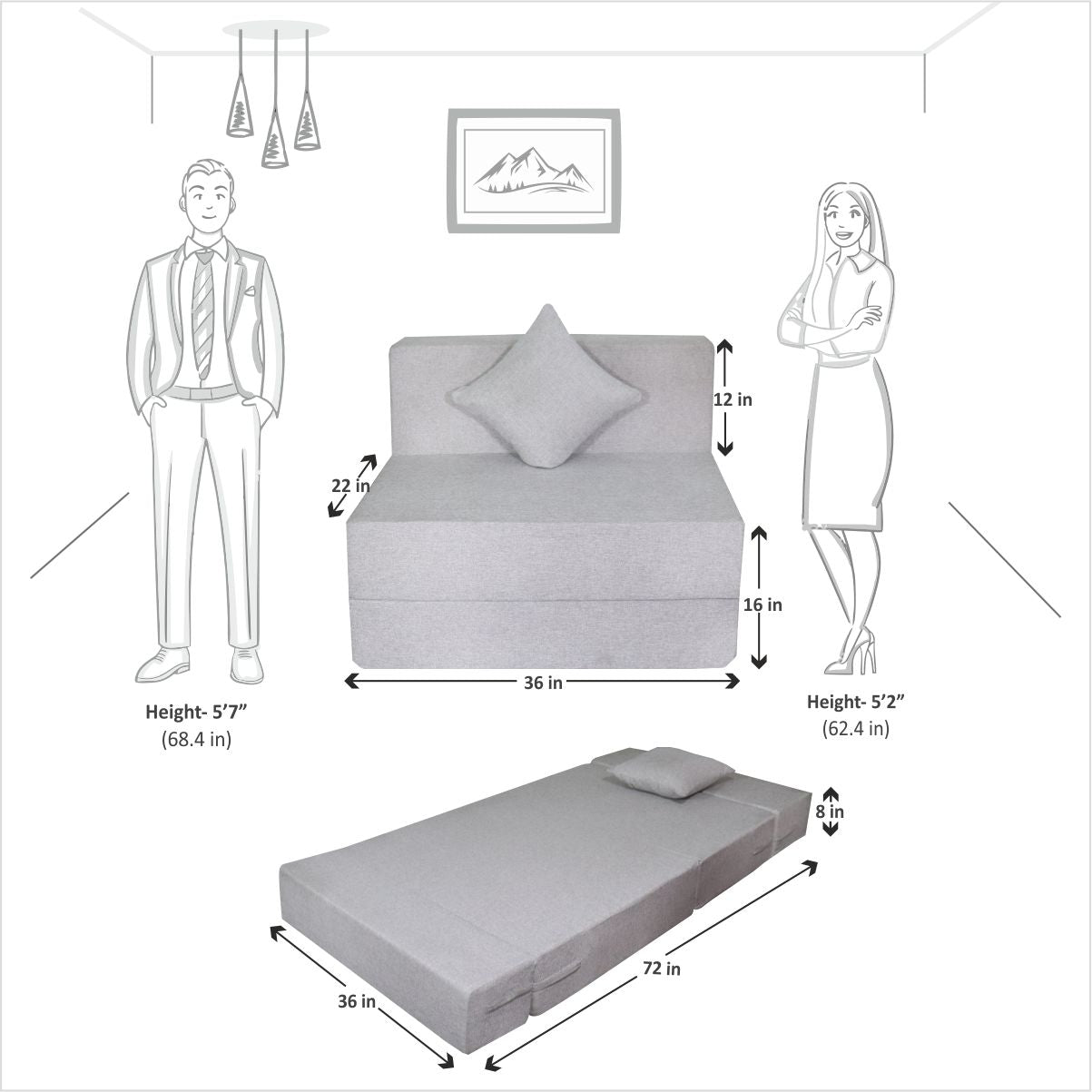 Cover of Light Grey Jute Fabric 6'X3' Rejoice Sofa cum Bed