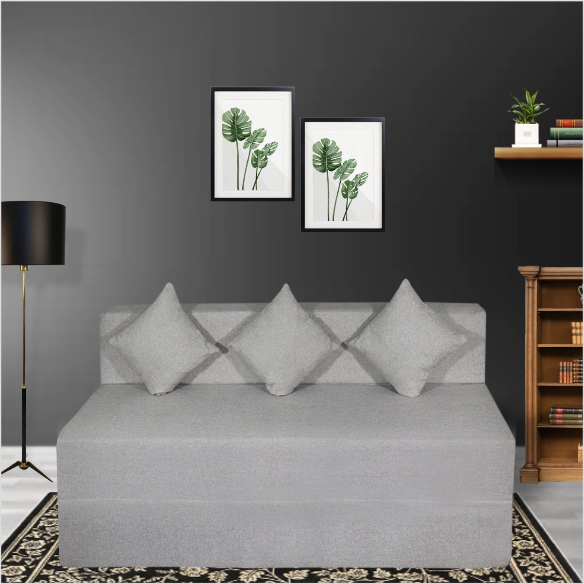 Light Grey Jute Fabric 6×6 Sofa cum Bed with 3 Cushion